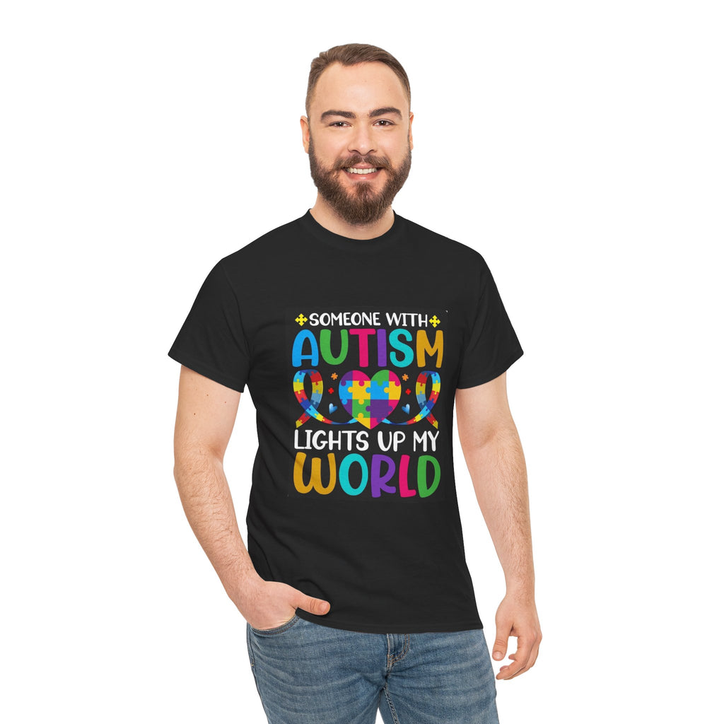 Autism Awareness T-Shirt — “Someone With Autism Lights Up My World” Colorful Puzzle Tee