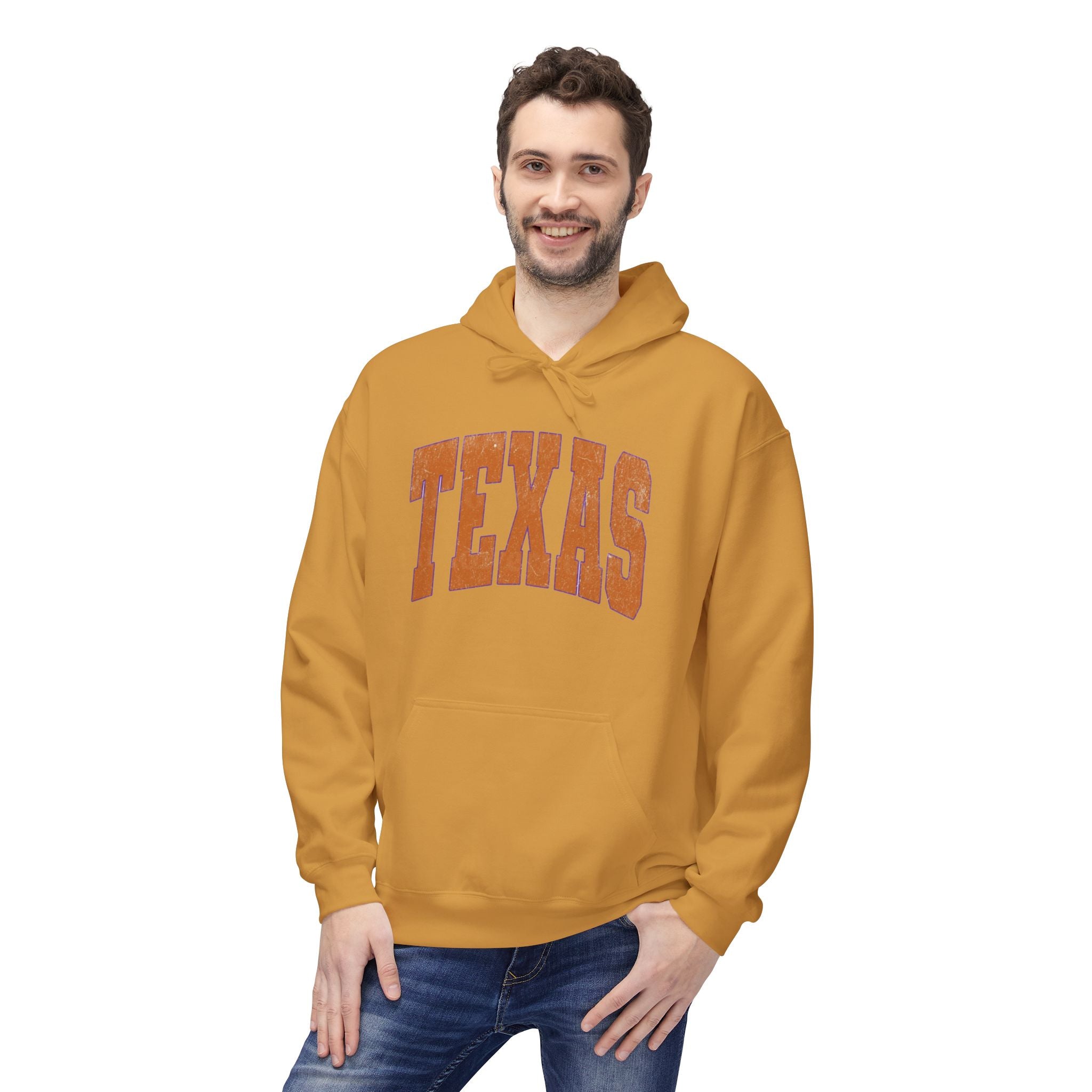 Texas Arch Hoodie — Vintage burnt orange college pullover