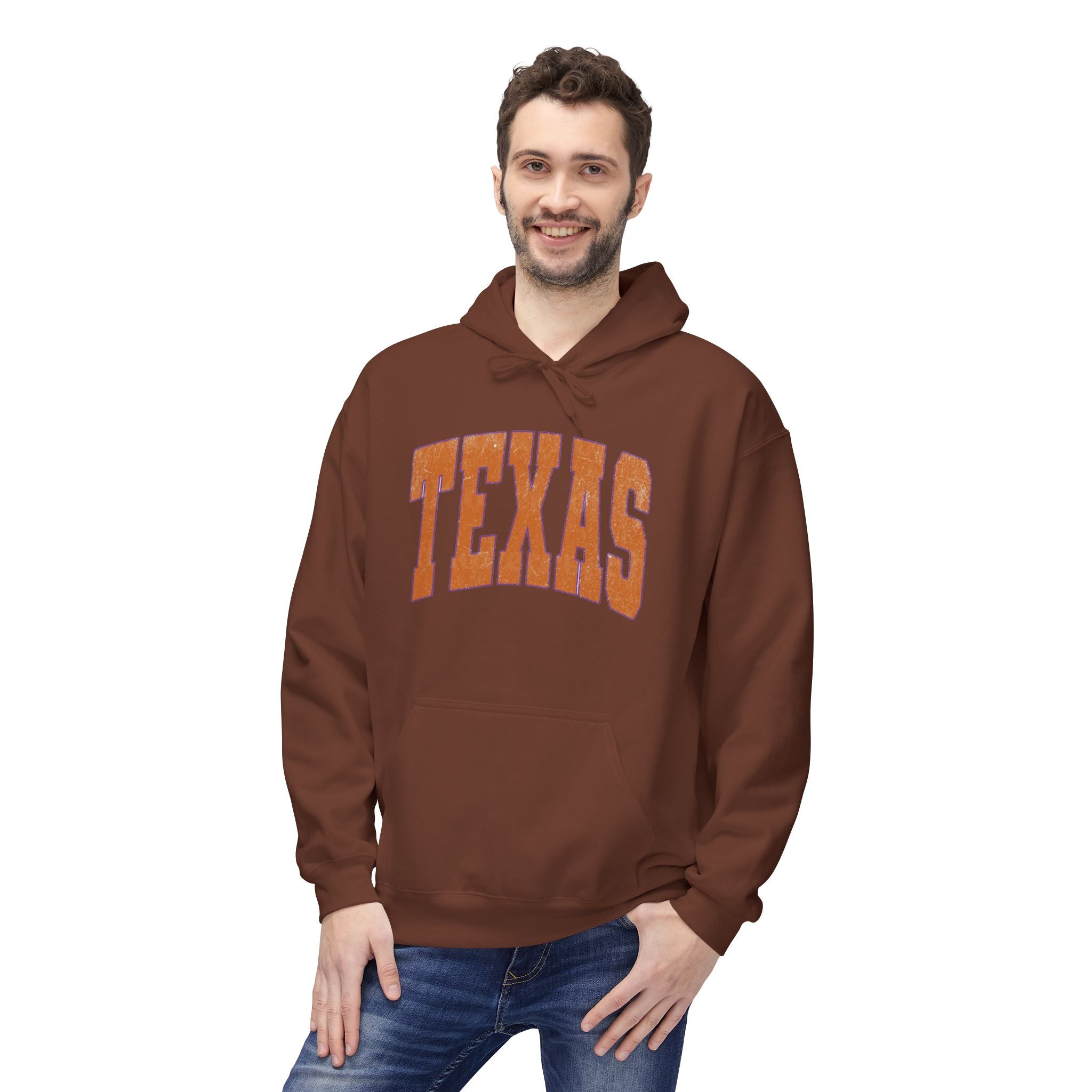 Texas Arch Hoodie — Vintage burnt orange college pullover