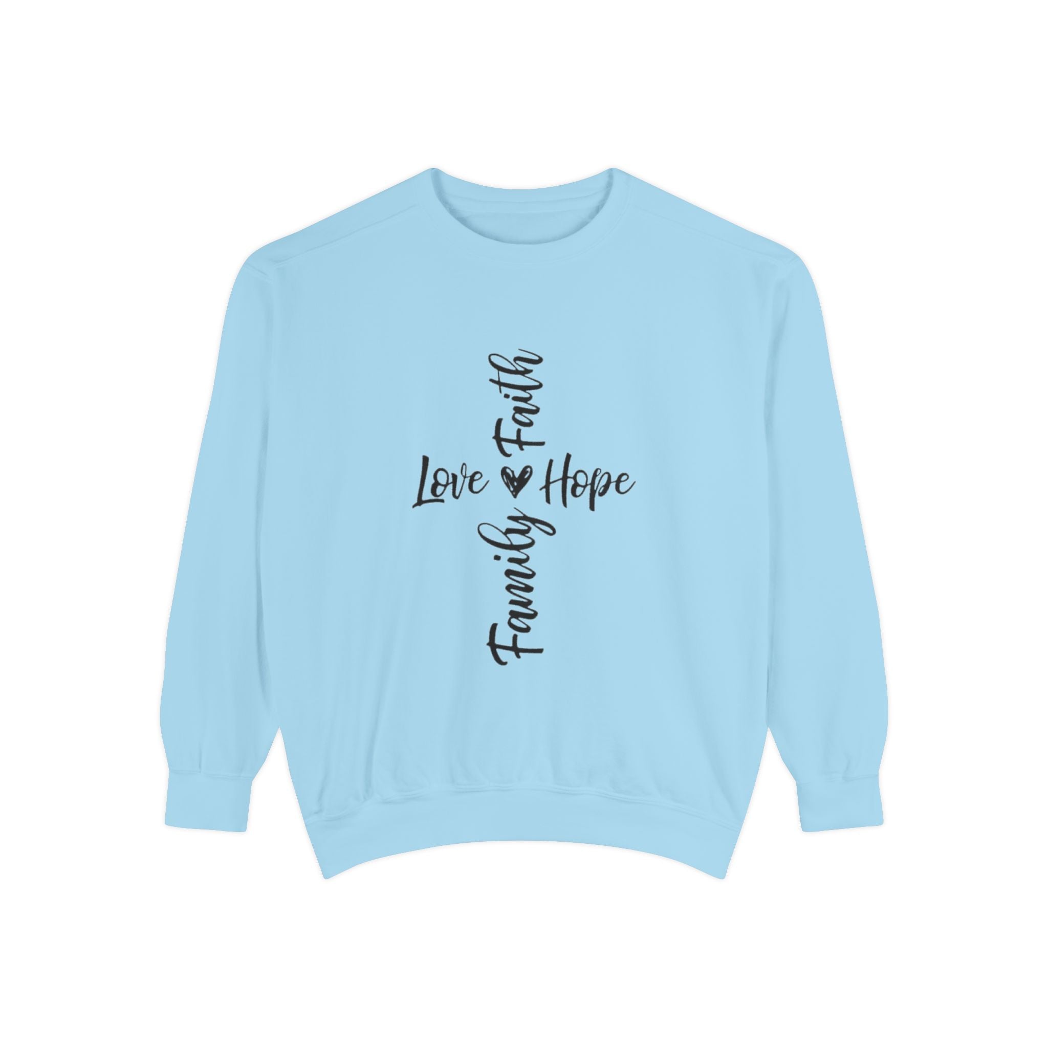 Faith Love Hope Family Sweatshirt – Vertical Script Cross Design