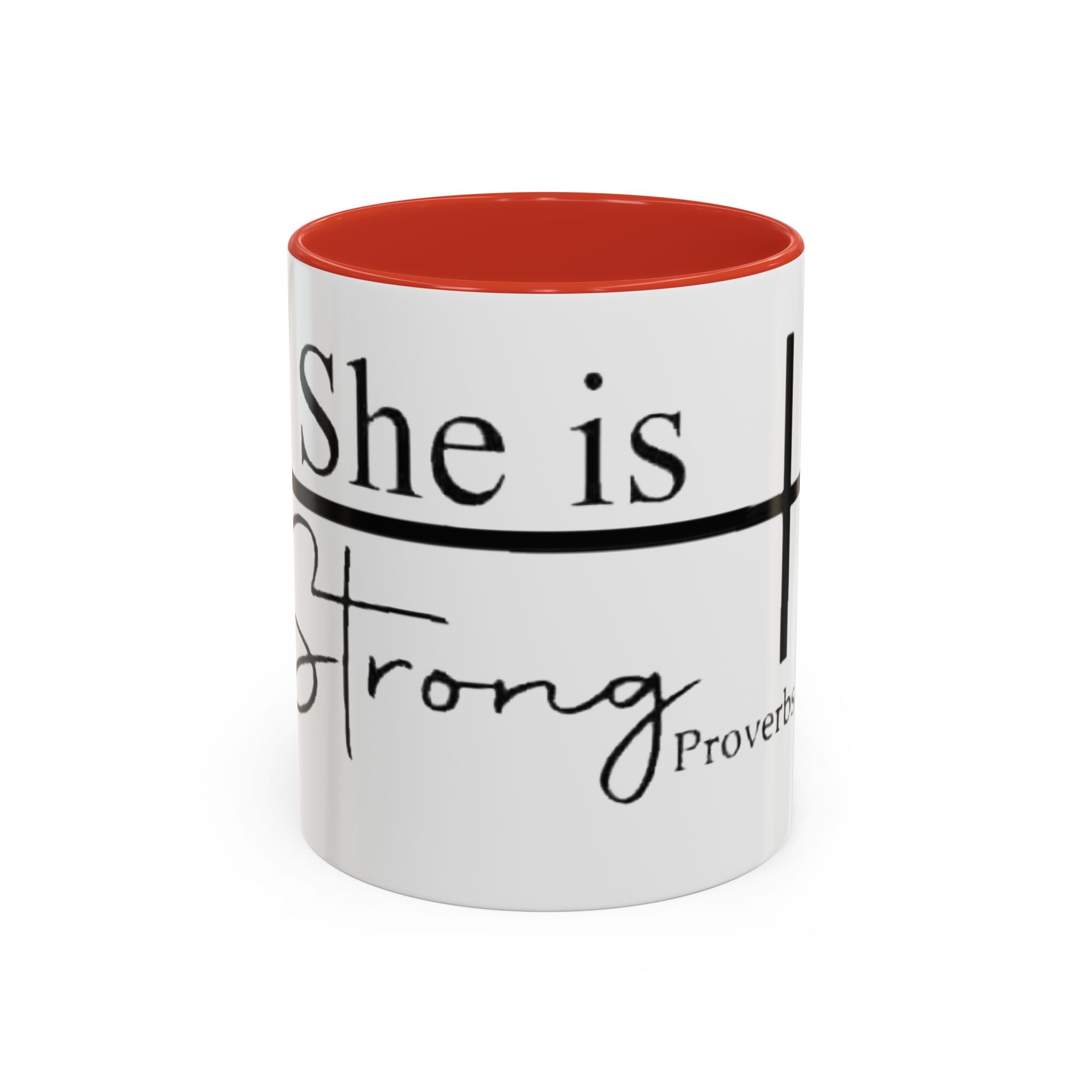 Proverbs 31:25 'She Is Strong' Accent Coffee Mug — Inspirational Christian Gift