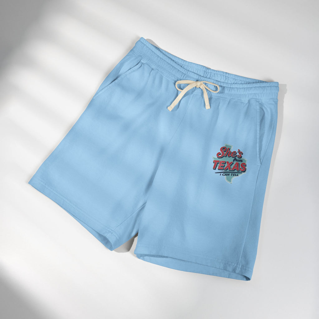 She’s From Texas Fleece Sweat Shorts — Lightweight Garment-Dyed Lounge Shorts