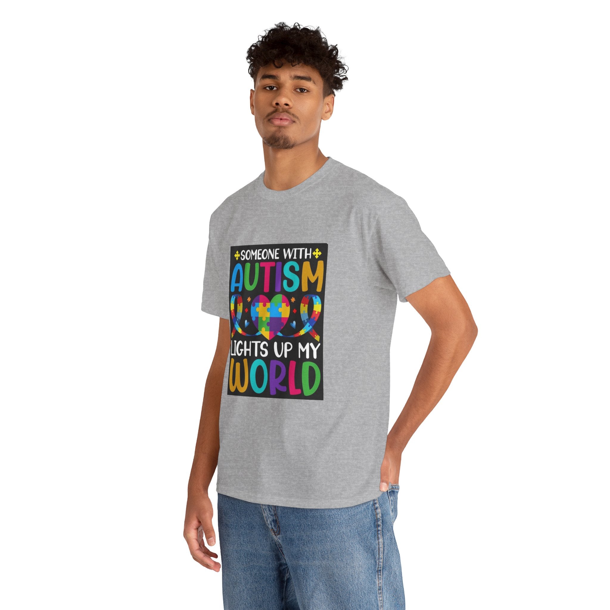 Autism Awareness T-Shirt — “Someone With Autism Lights Up My World” Colorful Puzzle Tee