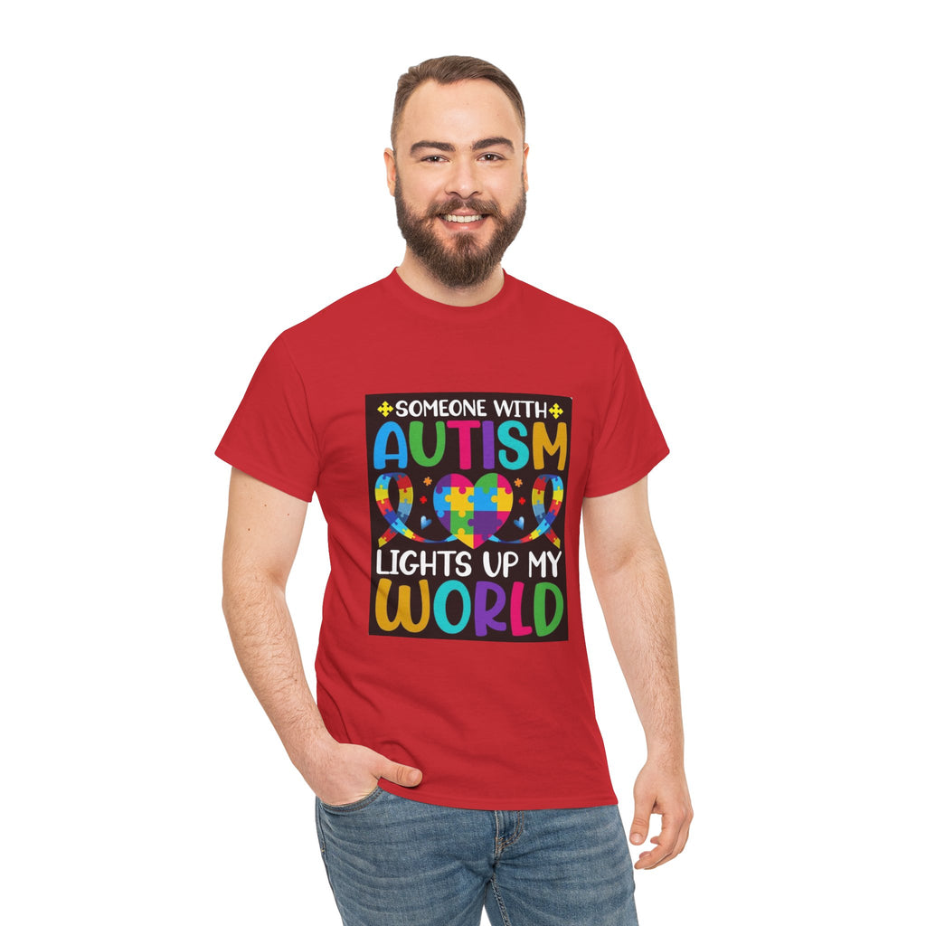 Autism Awareness T-Shirt — “Someone With Autism Lights Up My World” Colorful Puzzle Tee