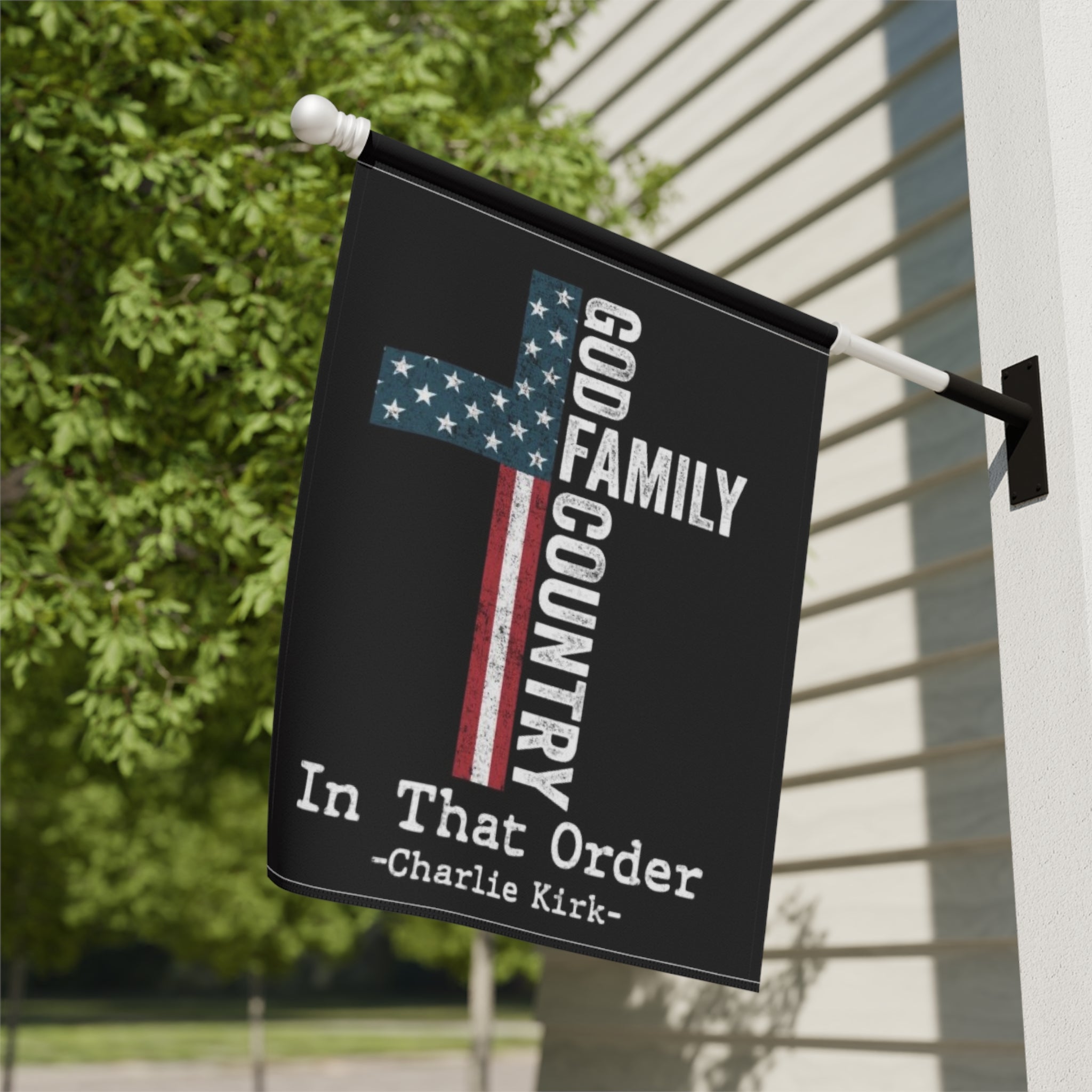 Patriotic Cross Garden Flag - "God, Family, Country" Outdoor Banner