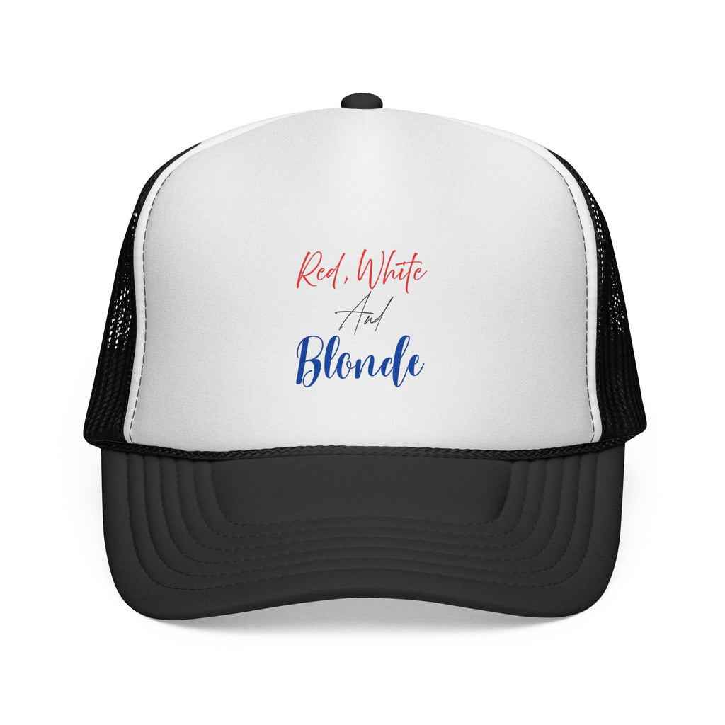 Red, White and Blonde Trucker Hat — Patriotic Fourth of July Cap for Blonde Girls