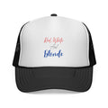 Red, White and Blonde Trucker Hat — Patriotic Fourth of July Cap for Blonde Girls
