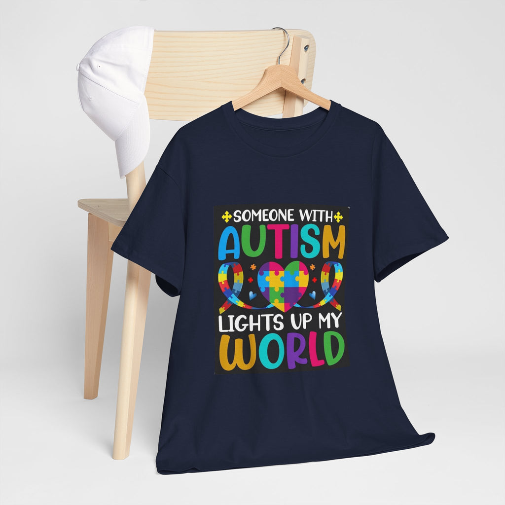 Autism Awareness T-Shirt — “Someone With Autism Lights Up My World” Colorful Puzzle Tee