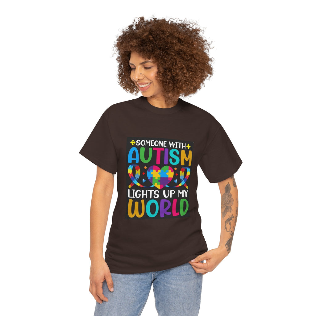 Autism Awareness T-Shirt — “Someone With Autism Lights Up My World” Colorful Puzzle Tee