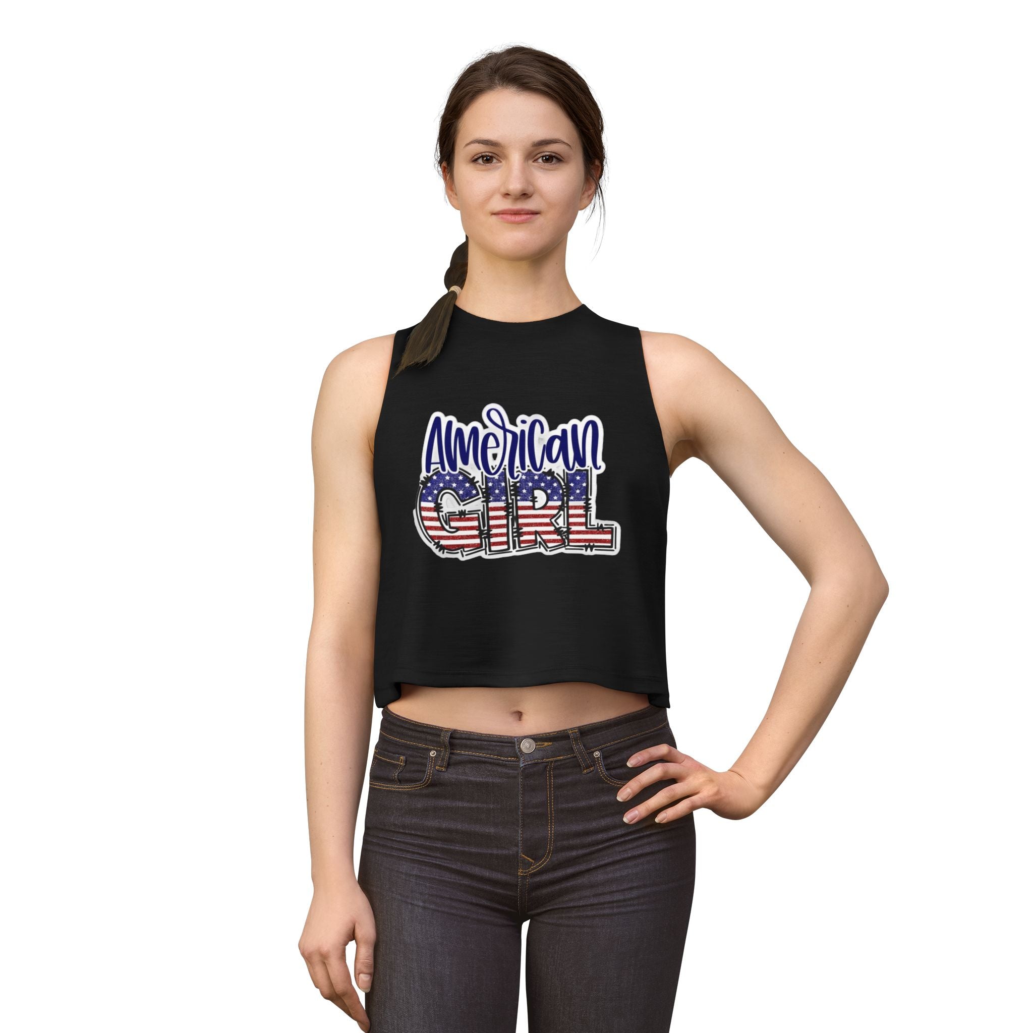 American Girl Crop Top — Patriotic USA Flag Graphic Tank for Women