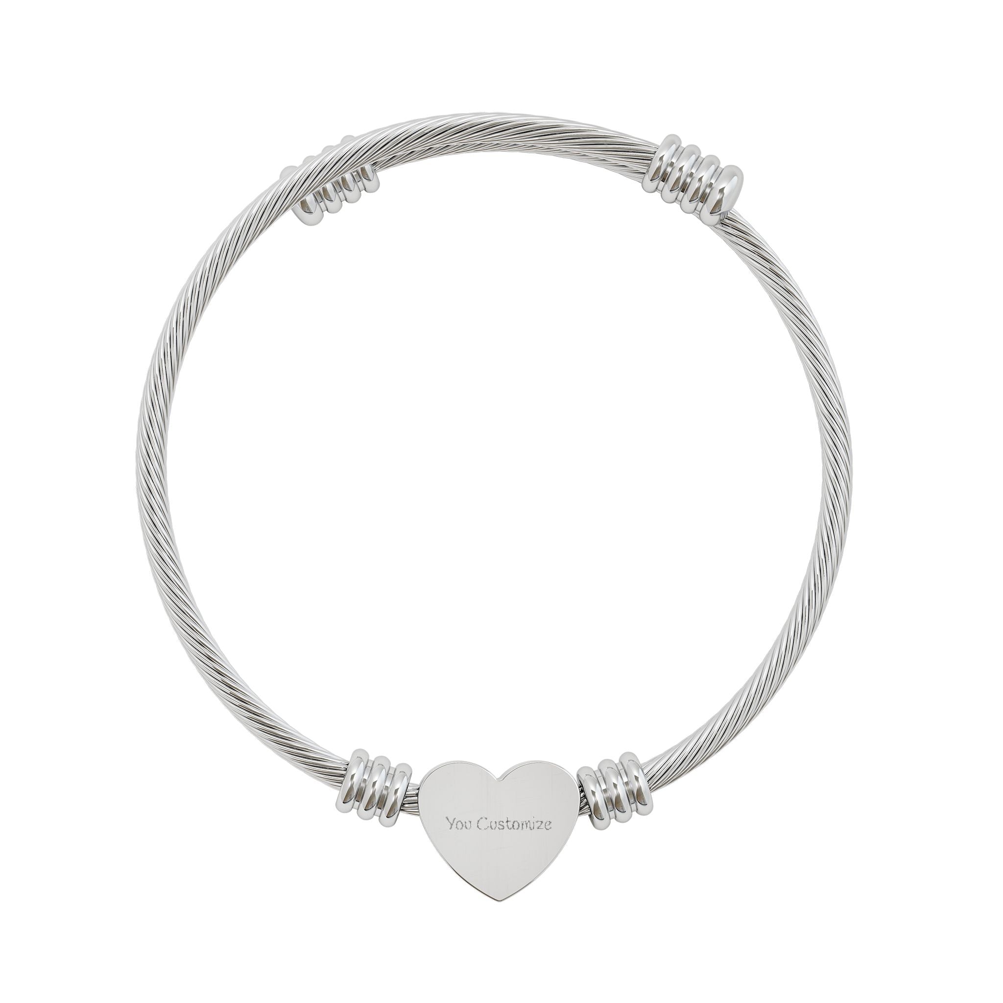 Engravable Heart Cuff Bracelet — Personalized Silver Wire Bangle for Gifts & Anniversaries