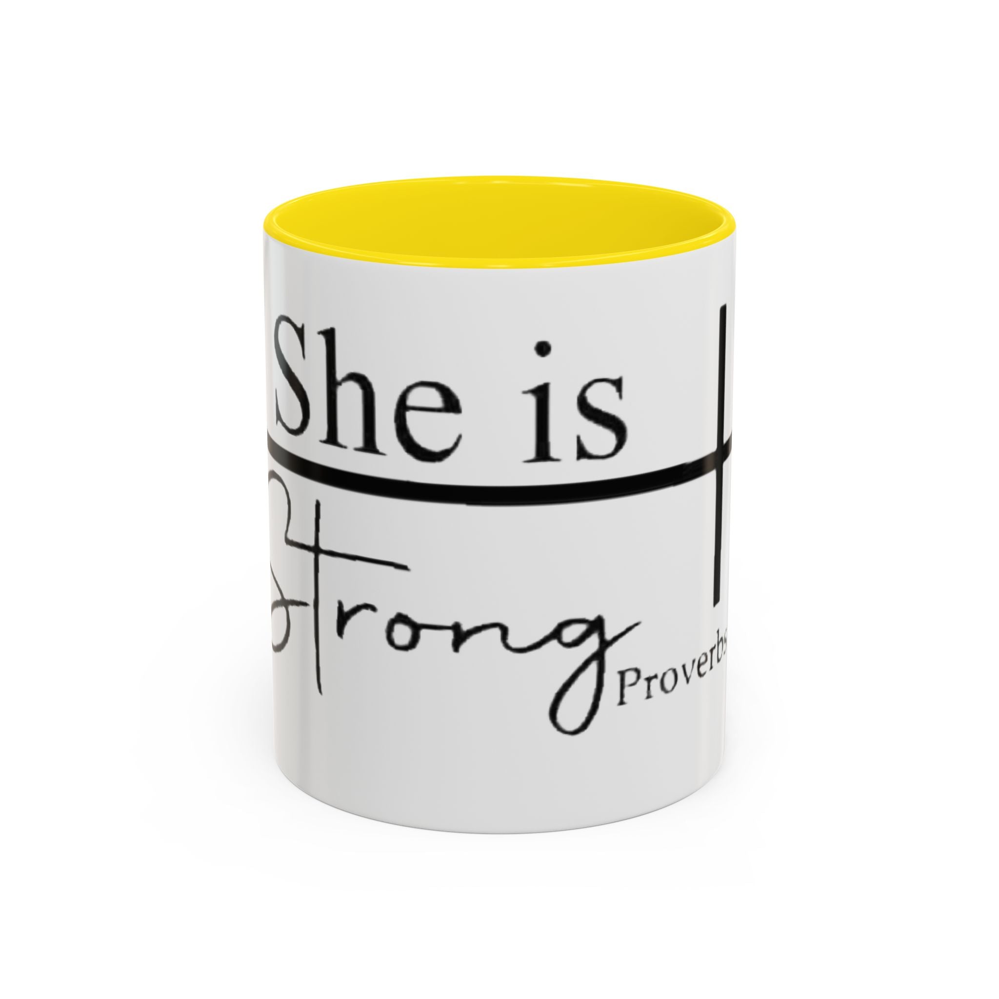 Proverbs 31:25 'She Is Strong' Accent Coffee Mug — Inspirational Christian Gift