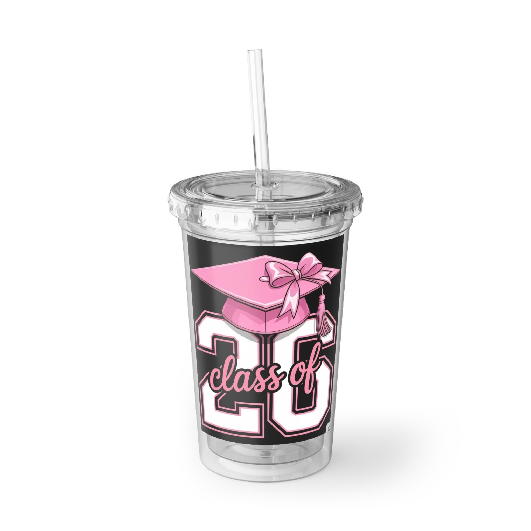 Class of 20 Graduation Acrylic Tumbler — Pink Cap & Tassel