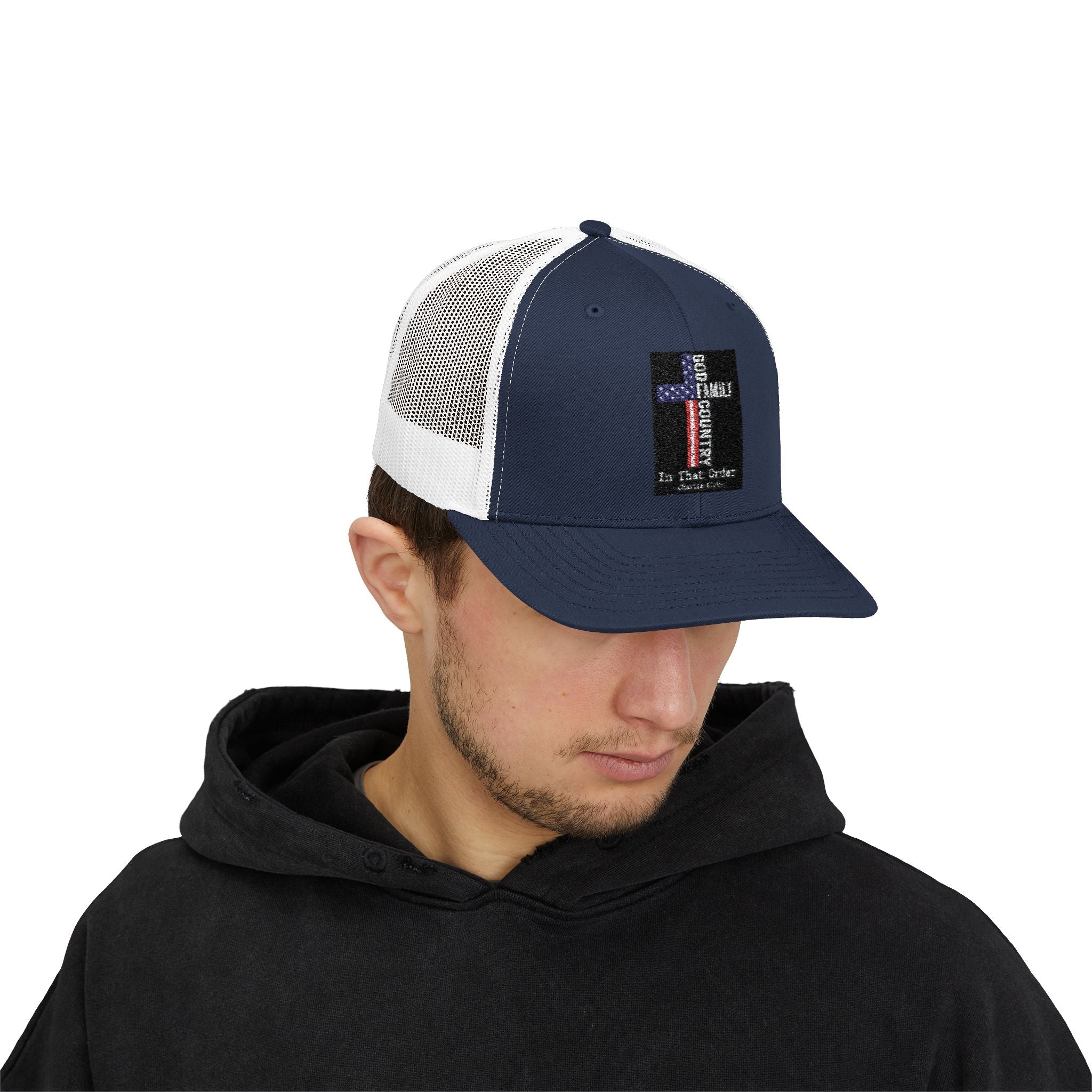 Thin Blue Line Cross Trucker Hat — Police Support Snapback
