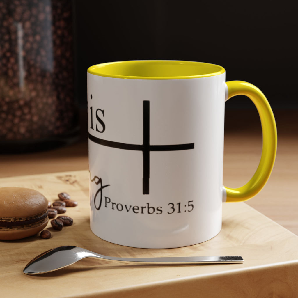 Proverbs 31:25 'She Is Strong' Accent Coffee Mug — Inspirational Christian Gift