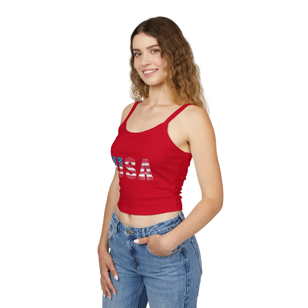 USA Flag Spaghetti Strap Tank Top – Patriotic Women’s Crop