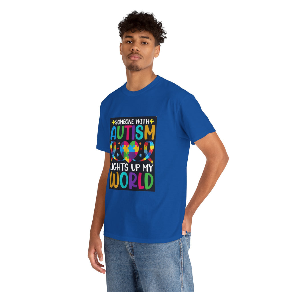 Autism Awareness T-Shirt — “Someone With Autism Lights Up My World” Colorful Puzzle Tee