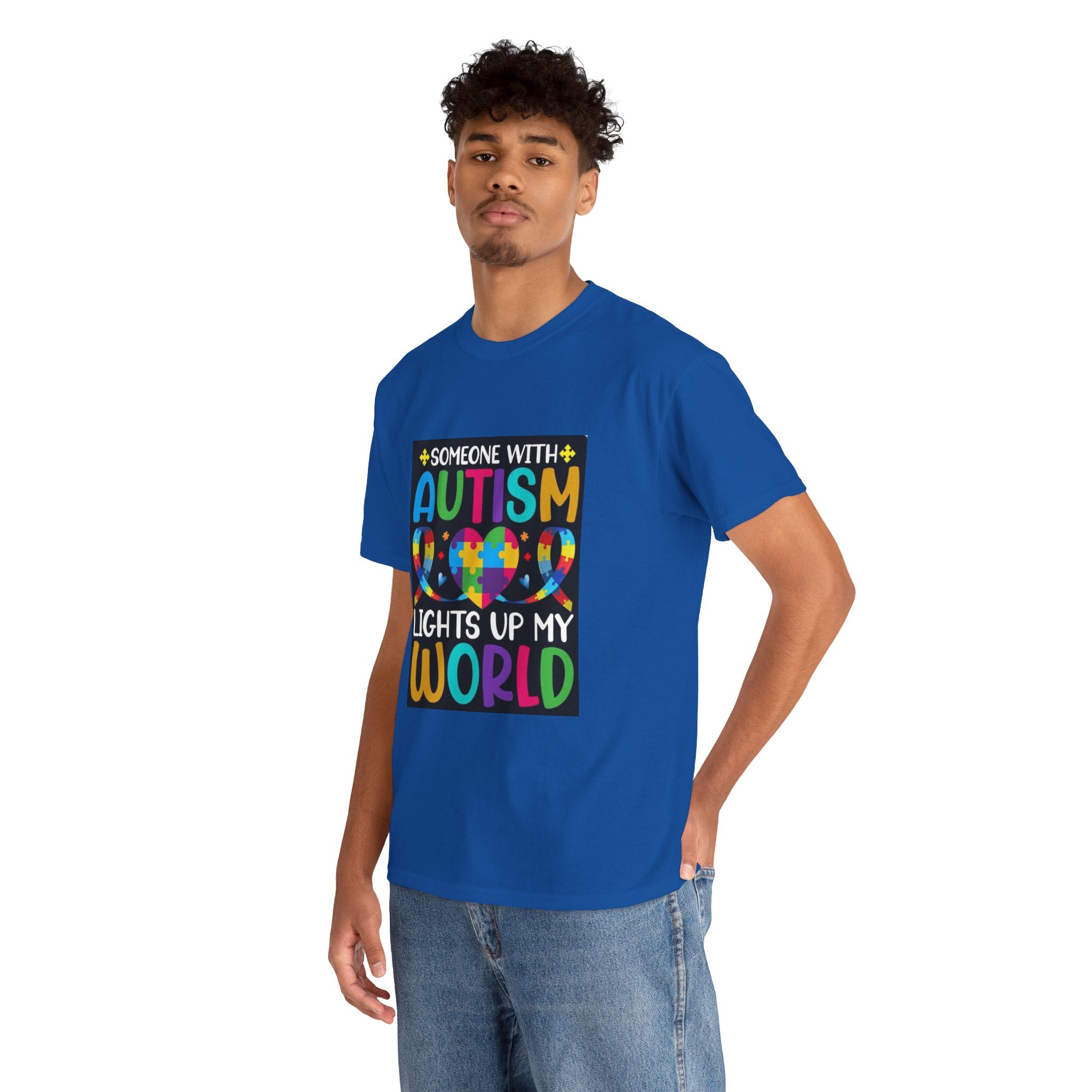 Autism Awareness T-Shirt — “Someone With Autism Lights Up My World” Colorful Puzzle Tee