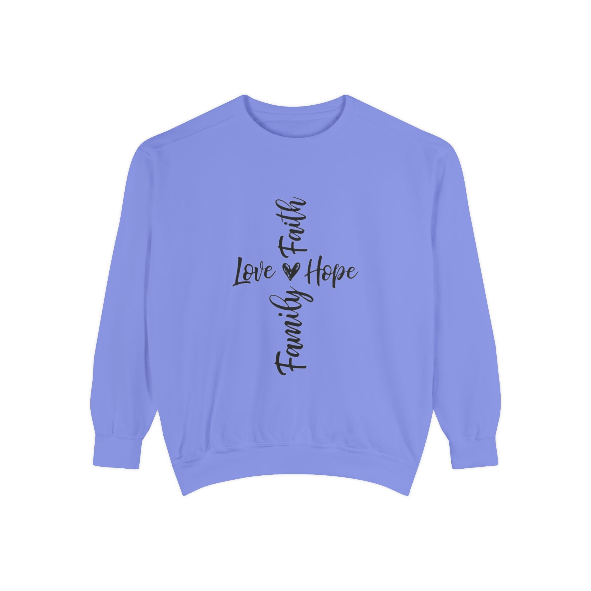 Faith Love Hope Family Sweatshirt – Vertical Script Cross Design