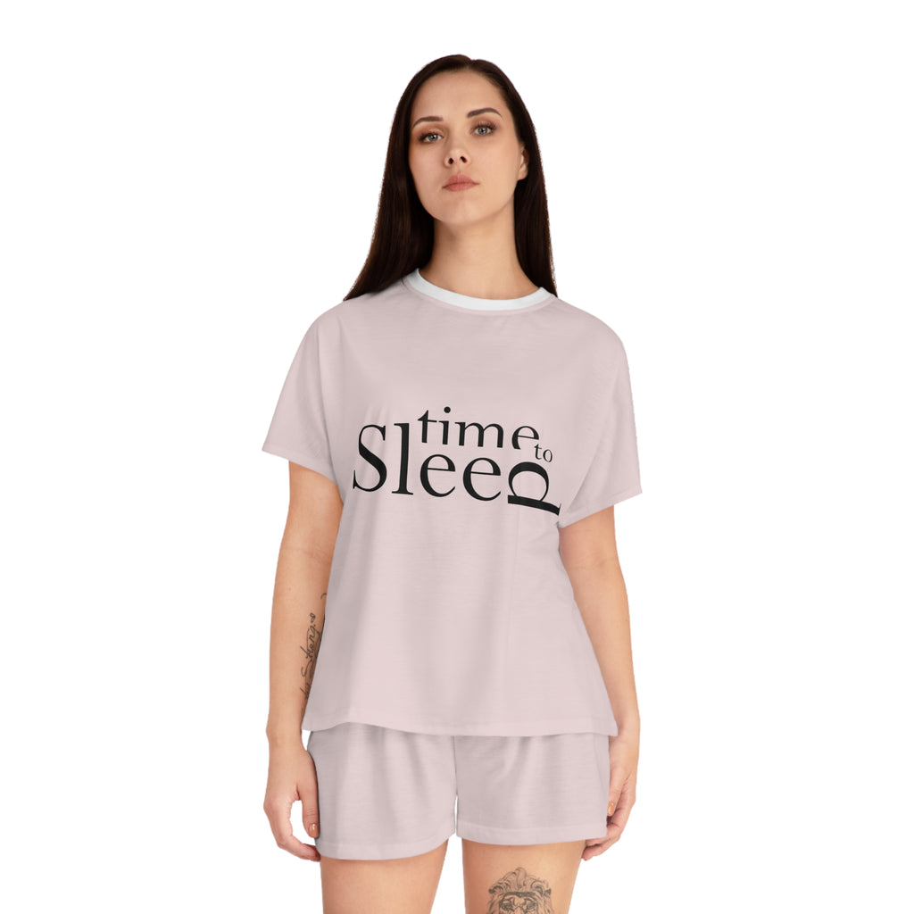 Women's 'Time to Sleep' Pajama Set - Pink Short Lounge PJs