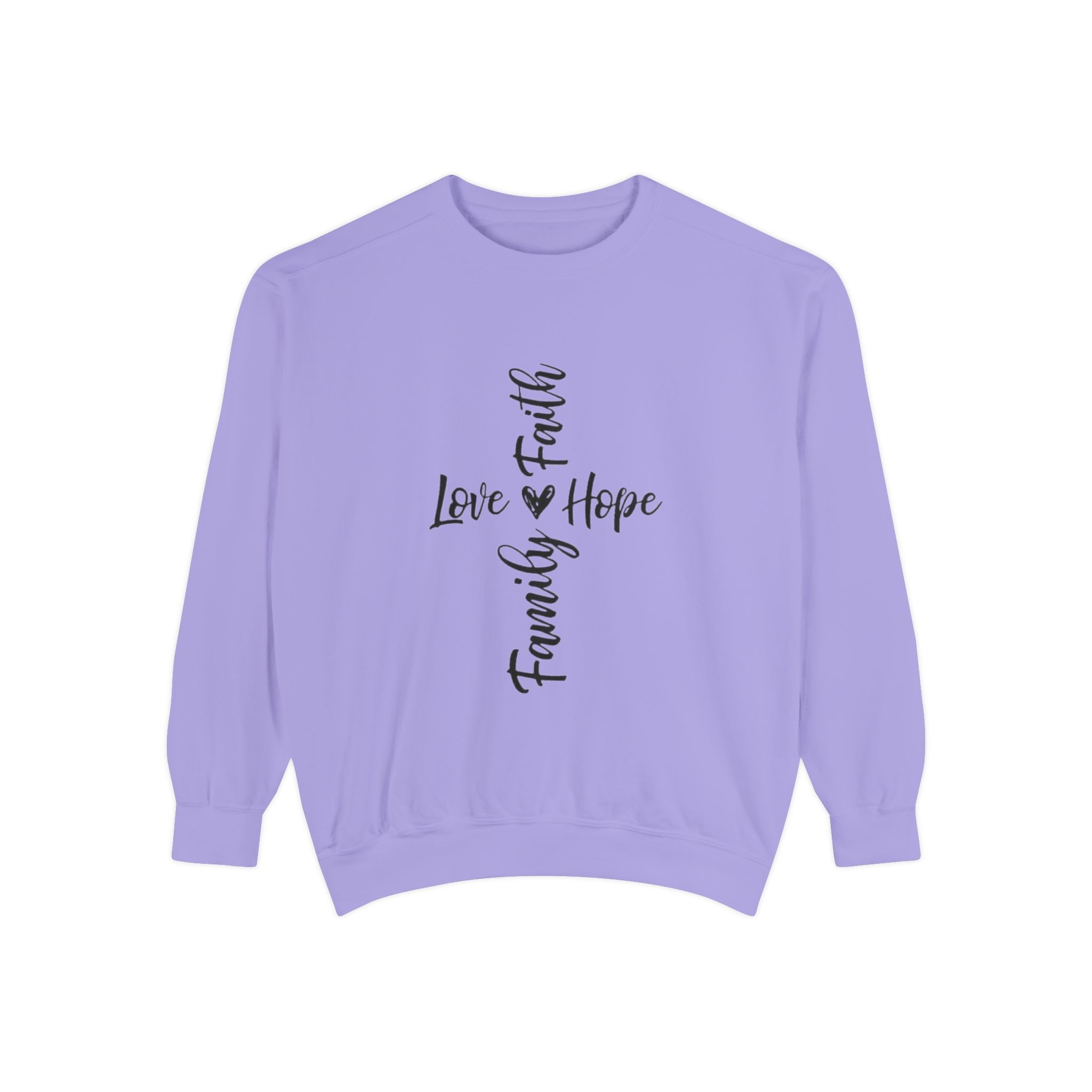 Faith Love Hope Family Sweatshirt – Vertical Script Cross Design