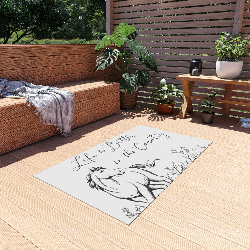 Outdoor Rug – "Life is Better in the Country" Horse Print