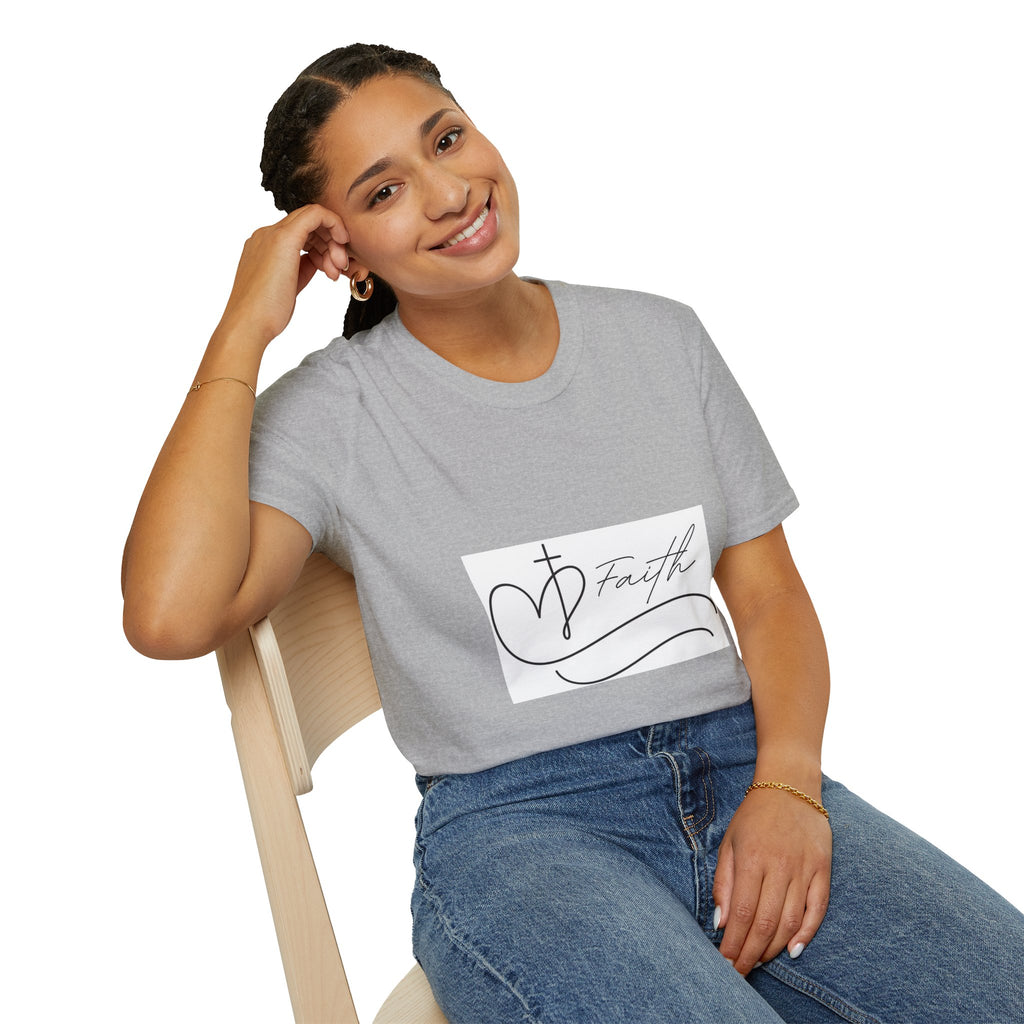 Faith Script T-Shirt — Heart Cross Design