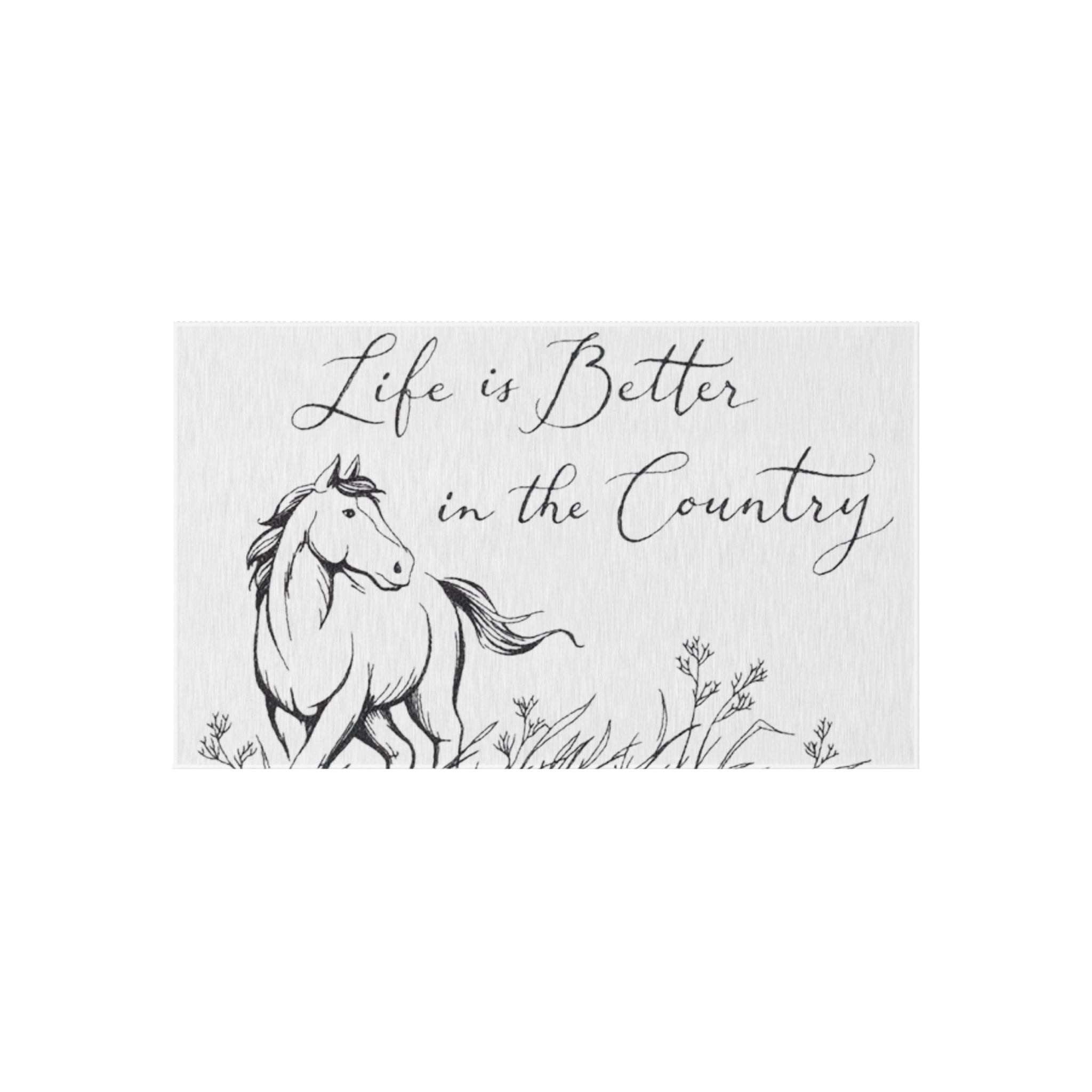 Outdoor Rug – "Life is Better in the Country" Horse Print