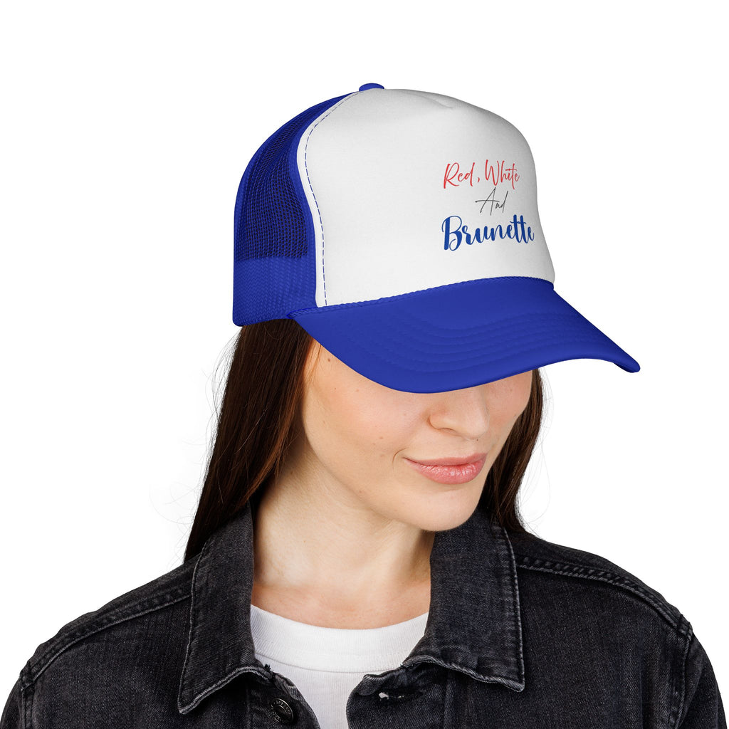 Red, White And Brunette Trucker Cap - Patriotic Summer Mesh Hat