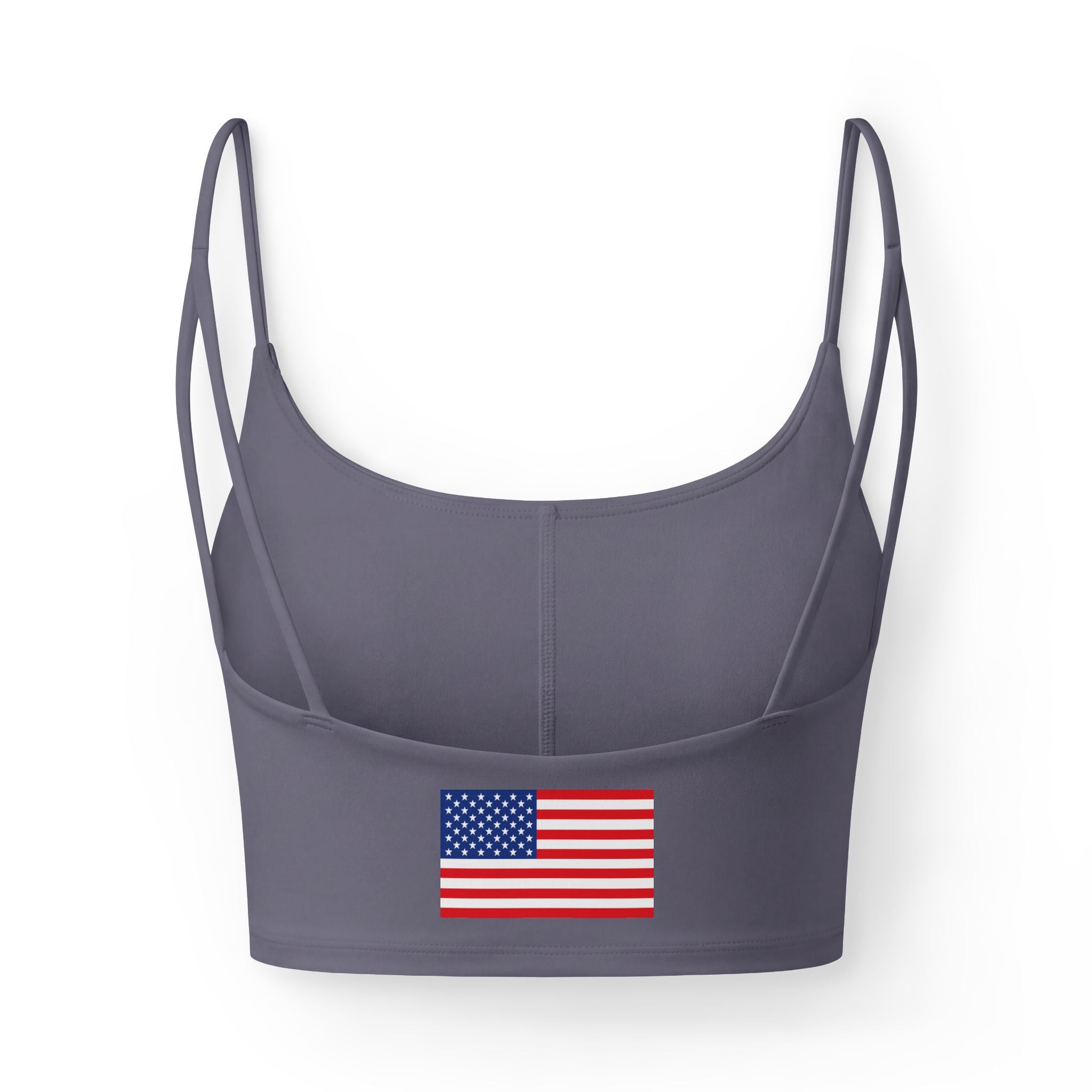 Women's Luxe Bra — Black Crop Bralette with Small American Flag Back Print