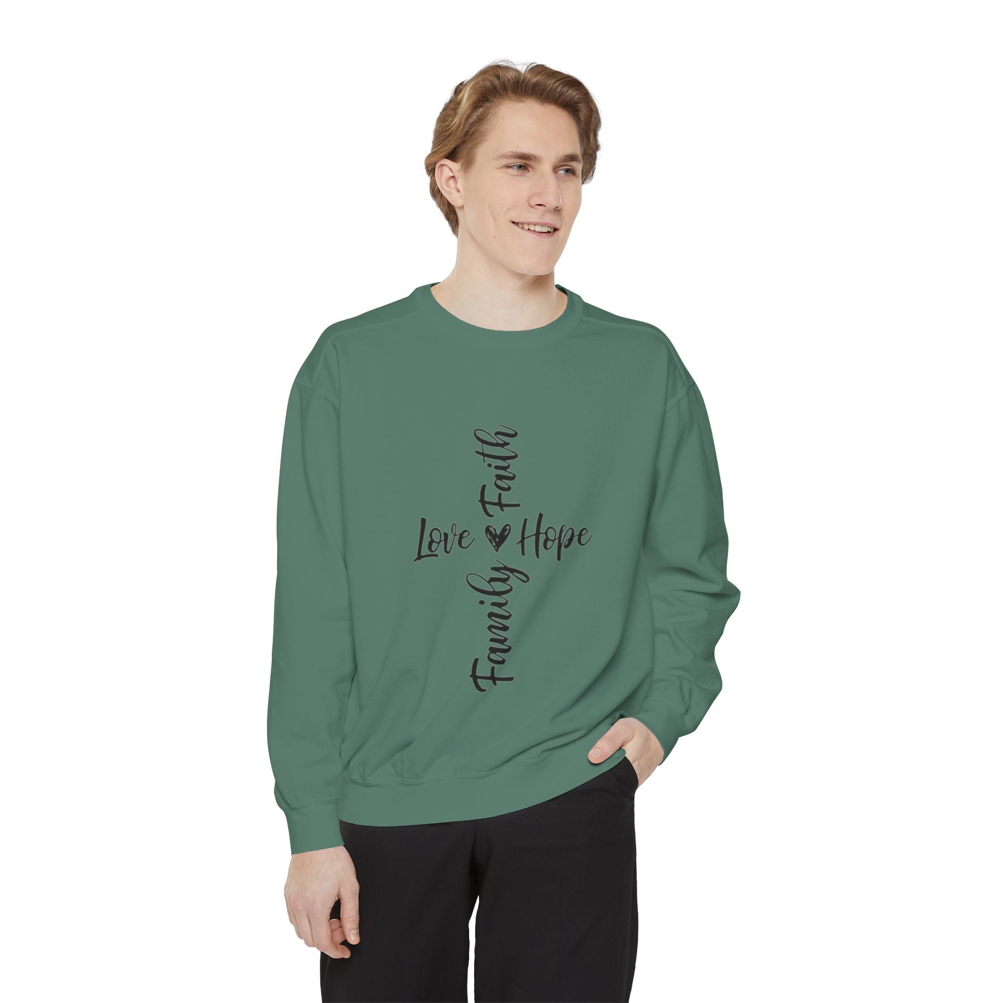 Faith Love Hope Family Sweatshirt – Vertical Script Cross Design