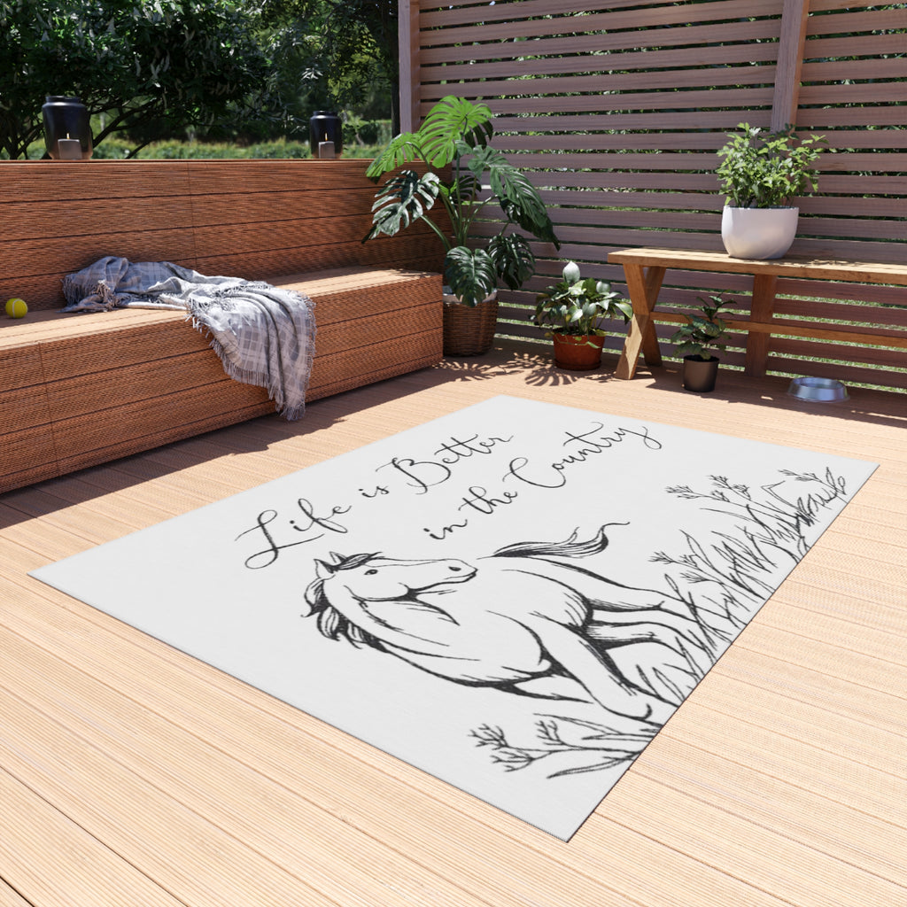 Outdoor Rug – "Life is Better in the Country" Horse Print