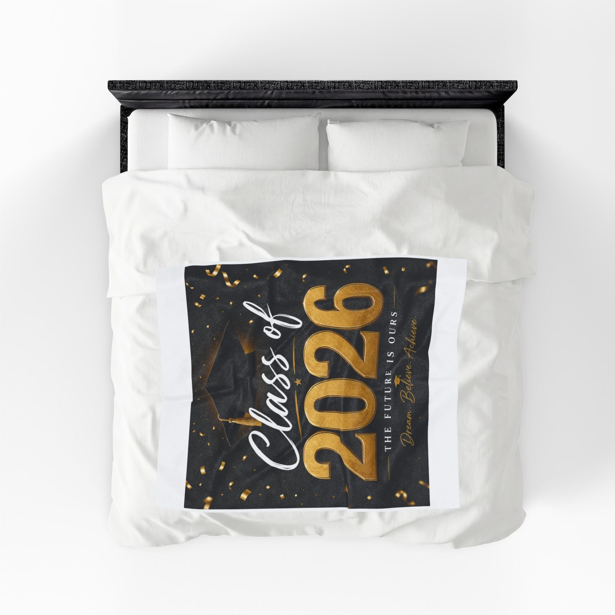 Class of 2026 Velveteen Plush Blanket - Graduation Throw with Gold Cap & 'Dream. Believe. Achieve.'