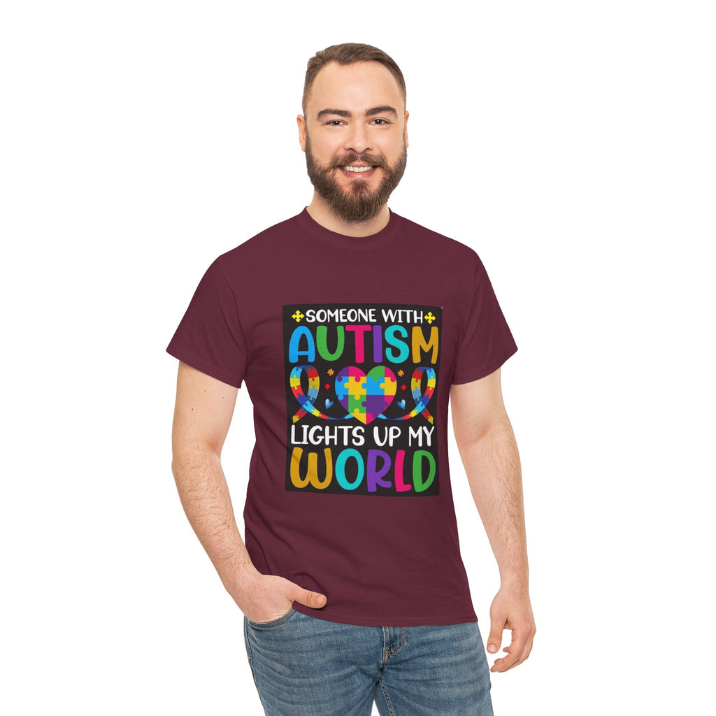 Autism Awareness T-Shirt — “Someone With Autism Lights Up My World” Colorful Puzzle Tee