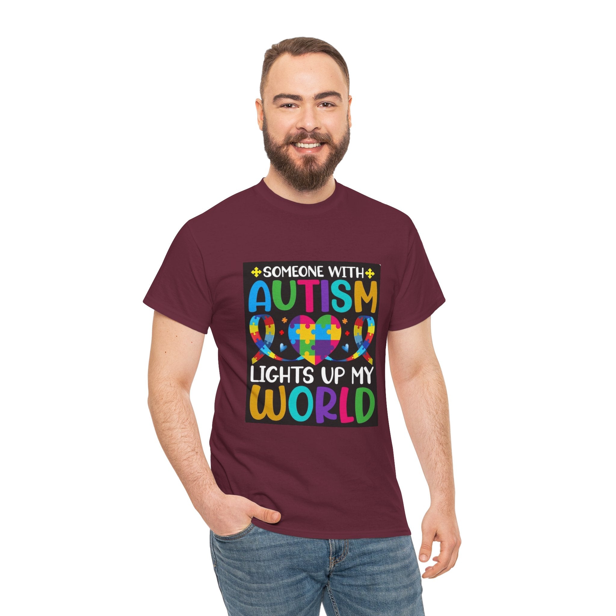 Autism Awareness T-Shirt — “Someone With Autism Lights Up My World” Colorful Puzzle Tee