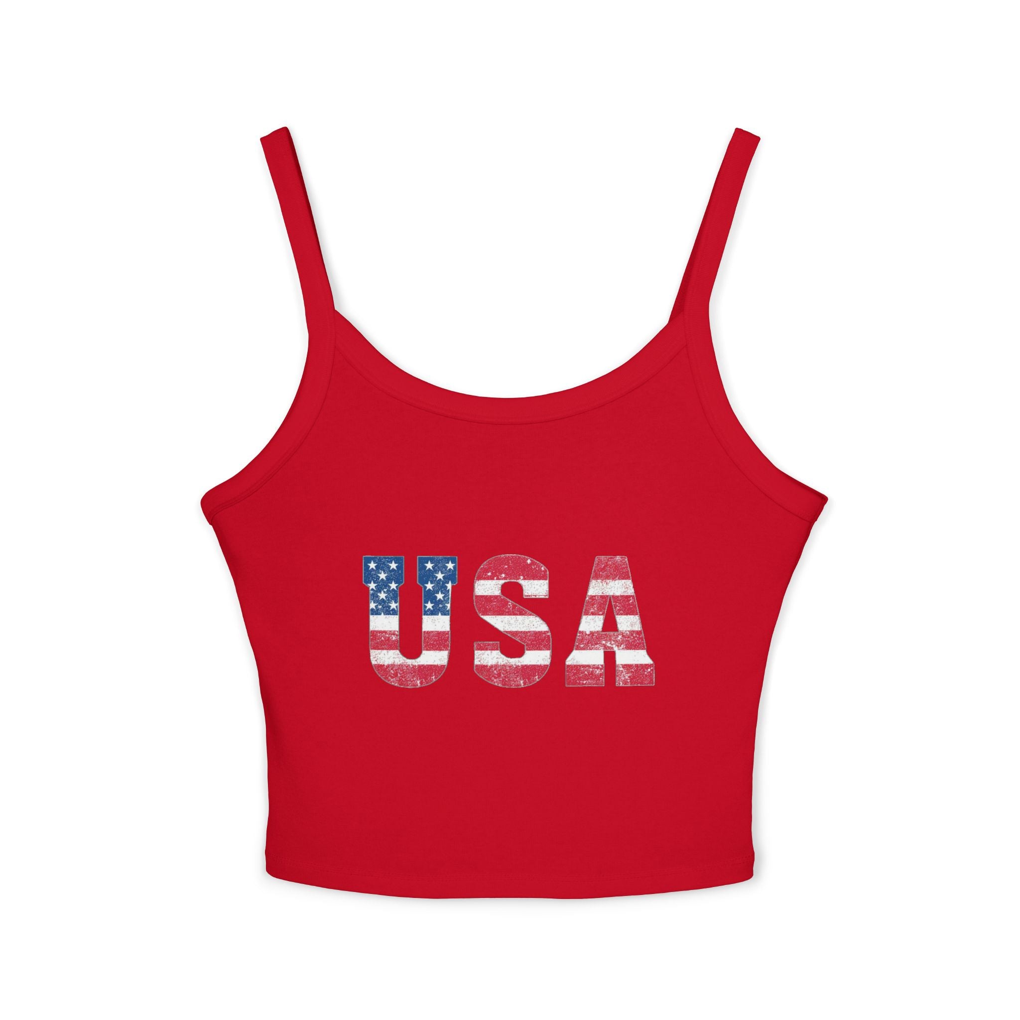USA Flag Spaghetti Strap Tank Top – Patriotic Women’s Crop
