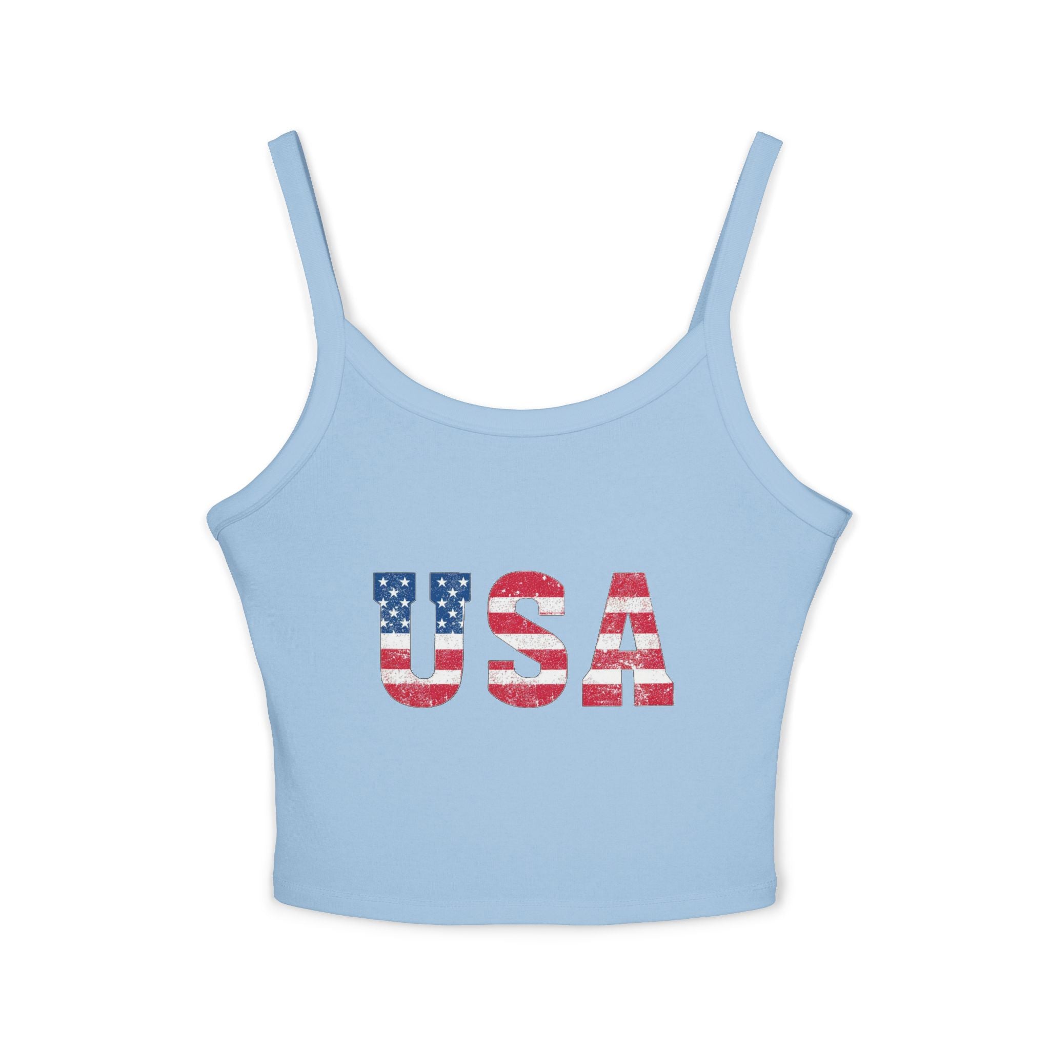 USA Flag Spaghetti Strap Tank Top – Patriotic Women’s Crop
