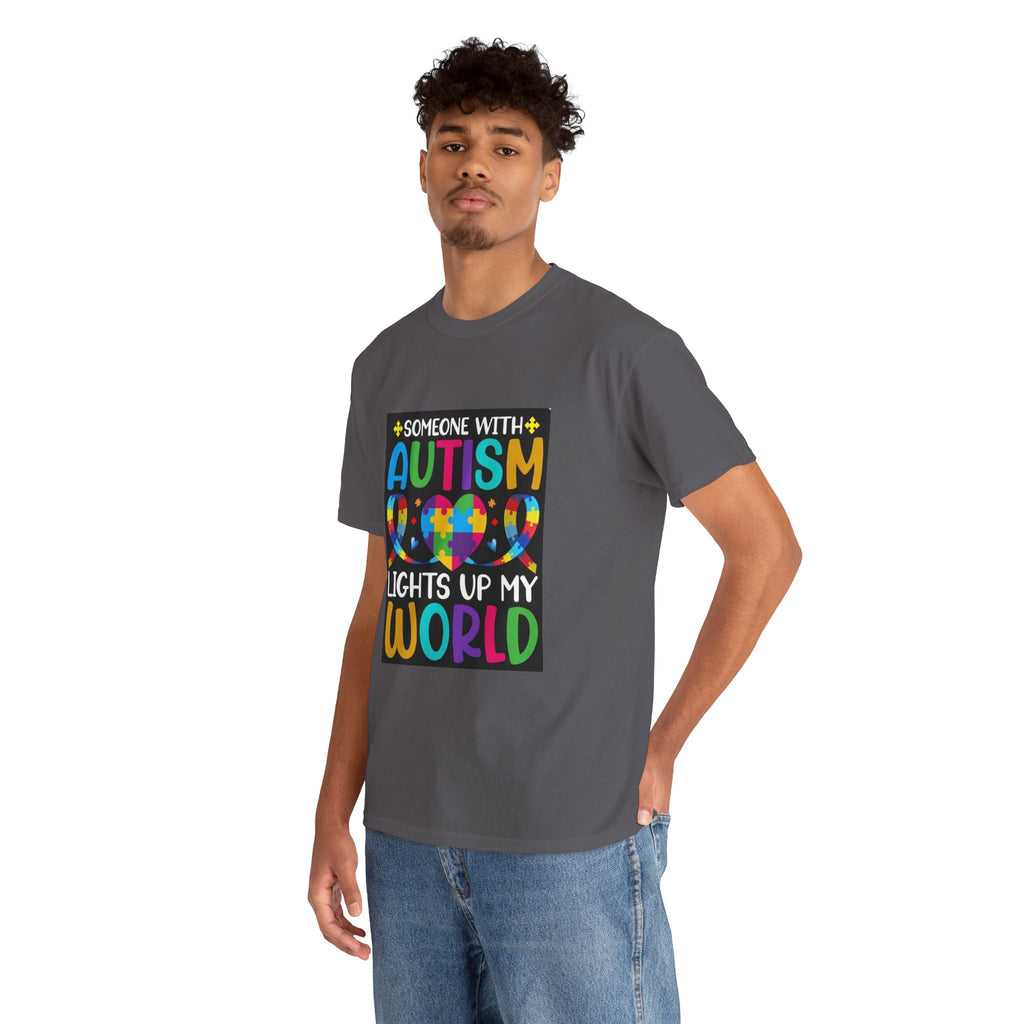 Autism Awareness T-Shirt — “Someone With Autism Lights Up My World” Colorful Puzzle Tee