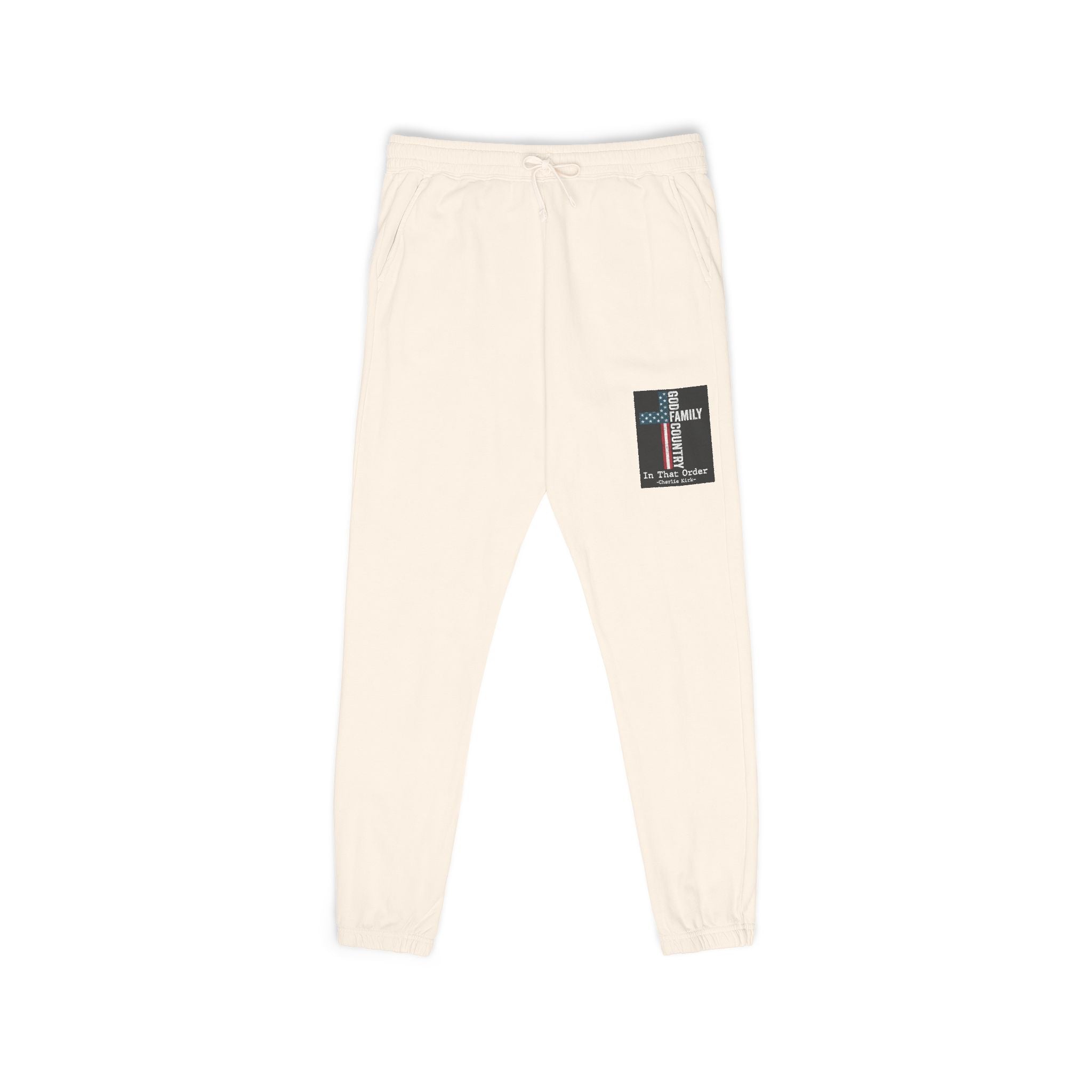 Patch Graphic Sweatpants — Vintage Military Green Fleece Joggers