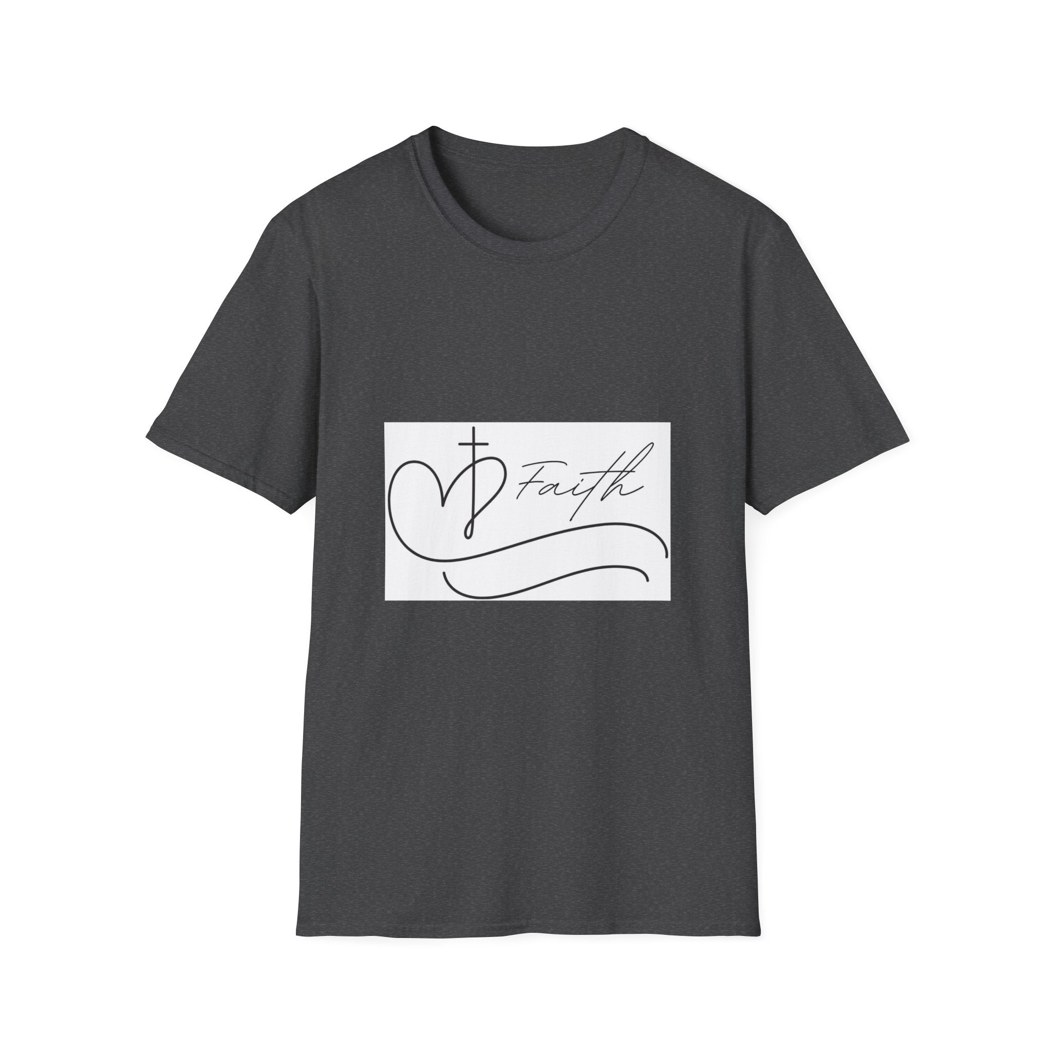 Faith Script T-Shirt — Heart Cross Design