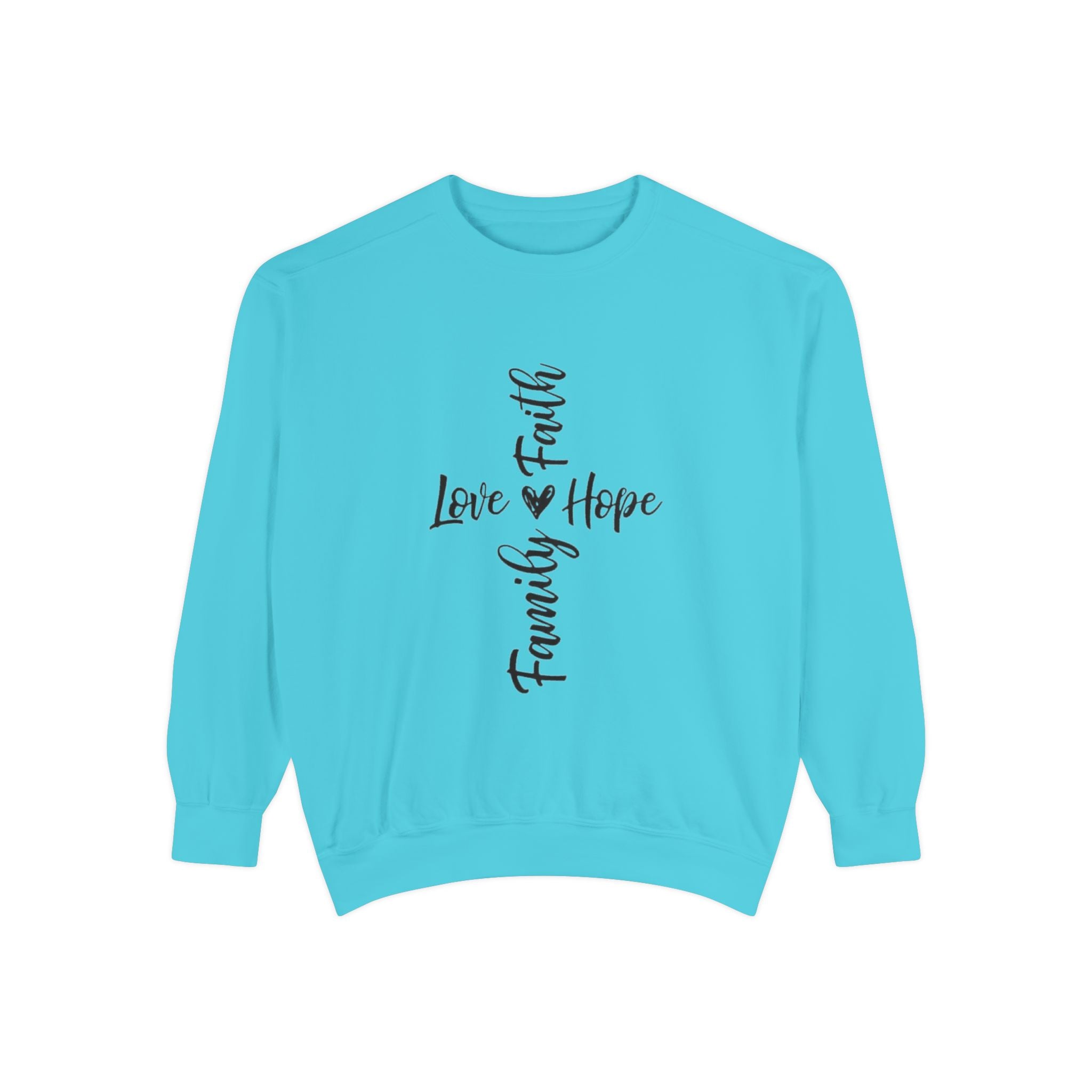 Faith Love Hope Family Sweatshirt – Vertical Script Cross Design