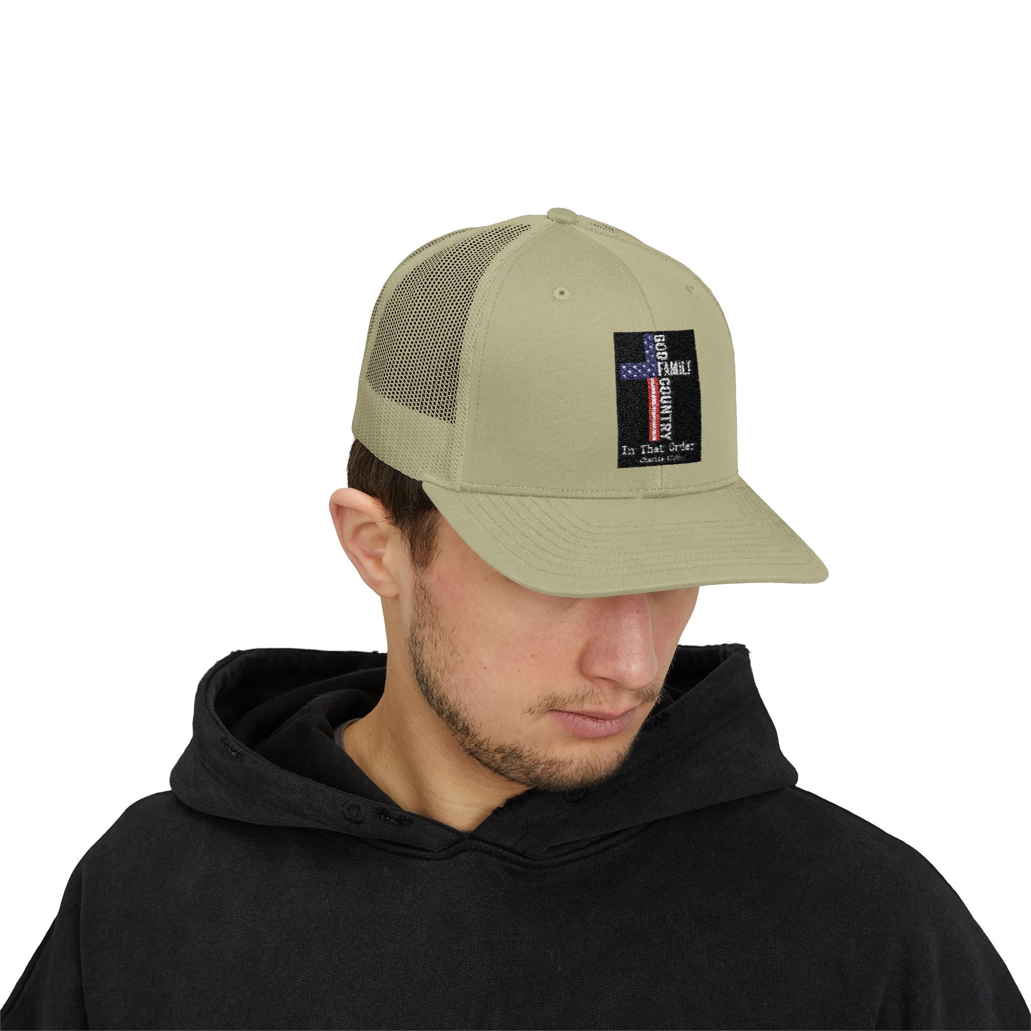 Thin Blue Line Cross Trucker Hat — Police Support Snapback