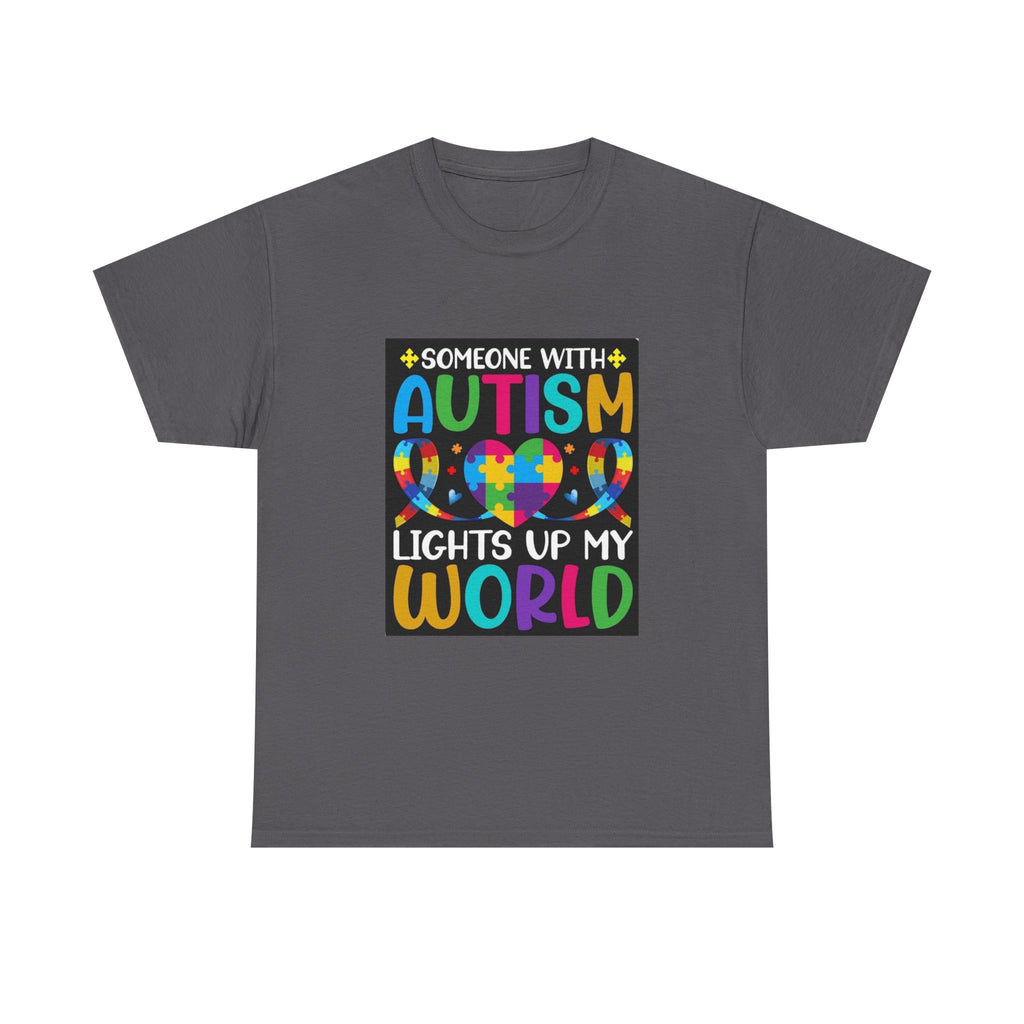 Autism Awareness T-Shirt — “Someone With Autism Lights Up My World” Colorful Puzzle Tee