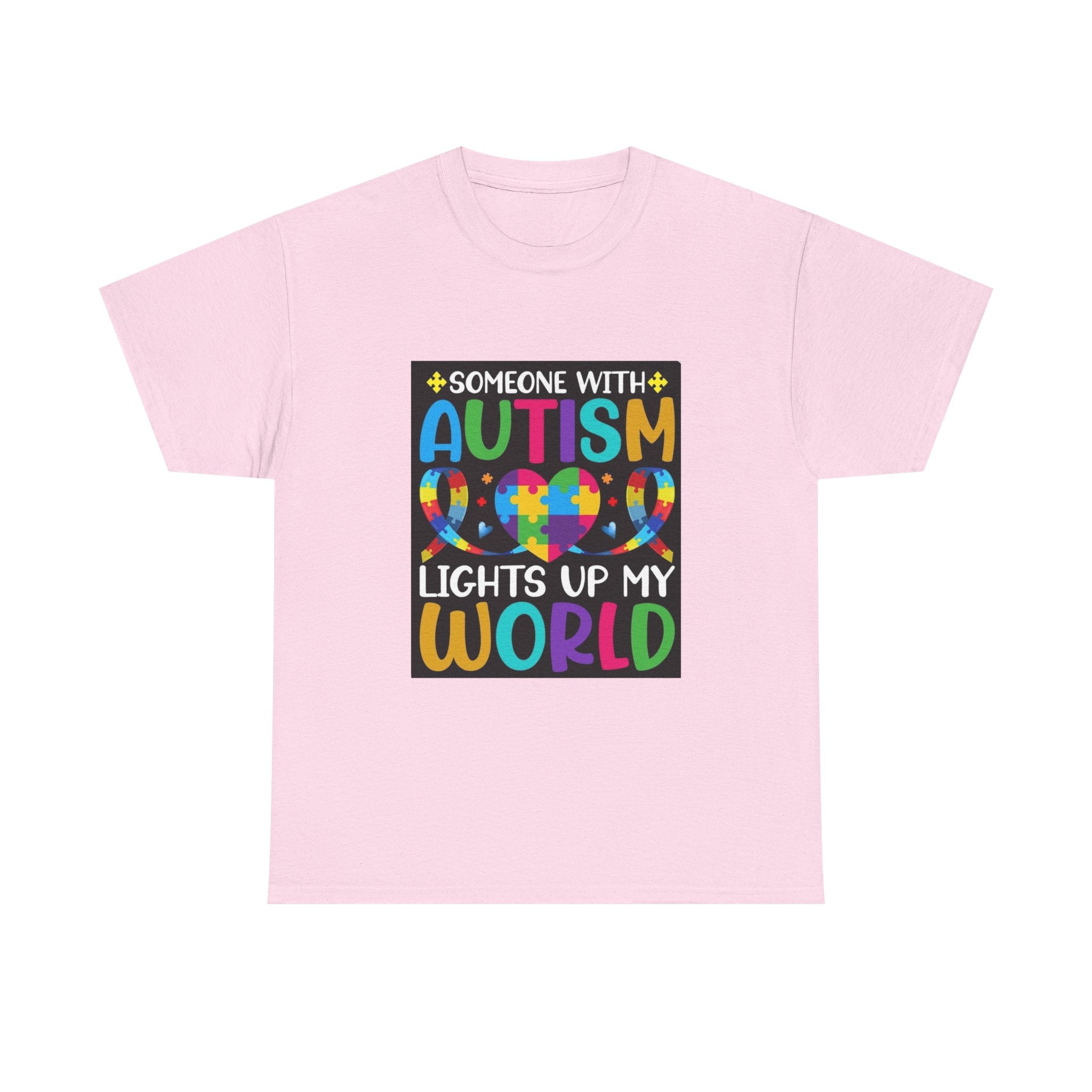 Autism Awareness T-Shirt — “Someone With Autism Lights Up My World” Colorful Puzzle Tee