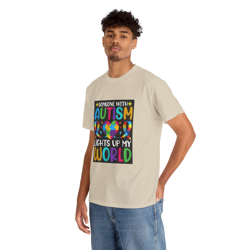 Autism Awareness T-Shirt — “Someone With Autism Lights Up My World” Colorful Puzzle Tee