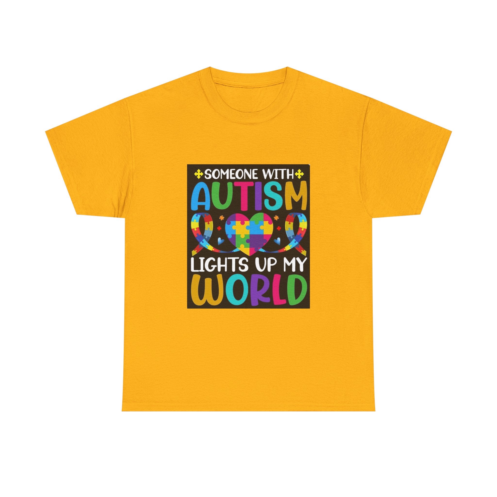 Autism Awareness T-Shirt — “Someone With Autism Lights Up My World” Colorful Puzzle Tee