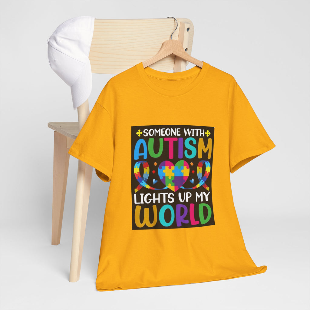 Autism Awareness T-Shirt — “Someone With Autism Lights Up My World” Colorful Puzzle Tee