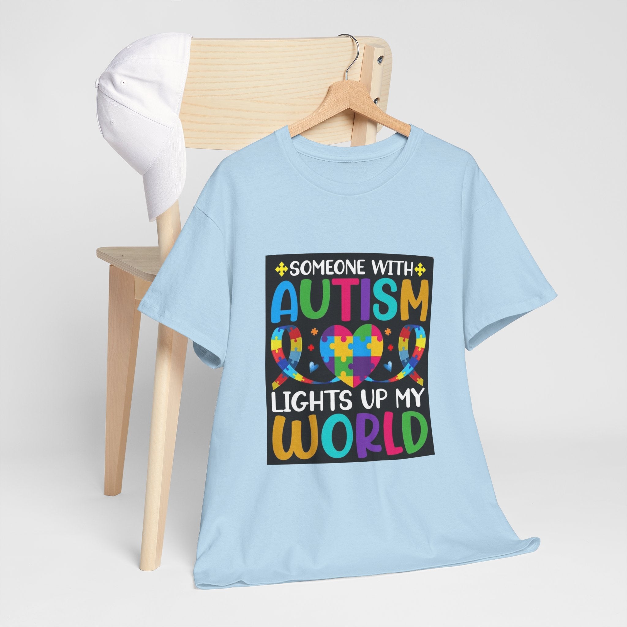 Autism Awareness T-Shirt — “Someone With Autism Lights Up My World” Colorful Puzzle Tee