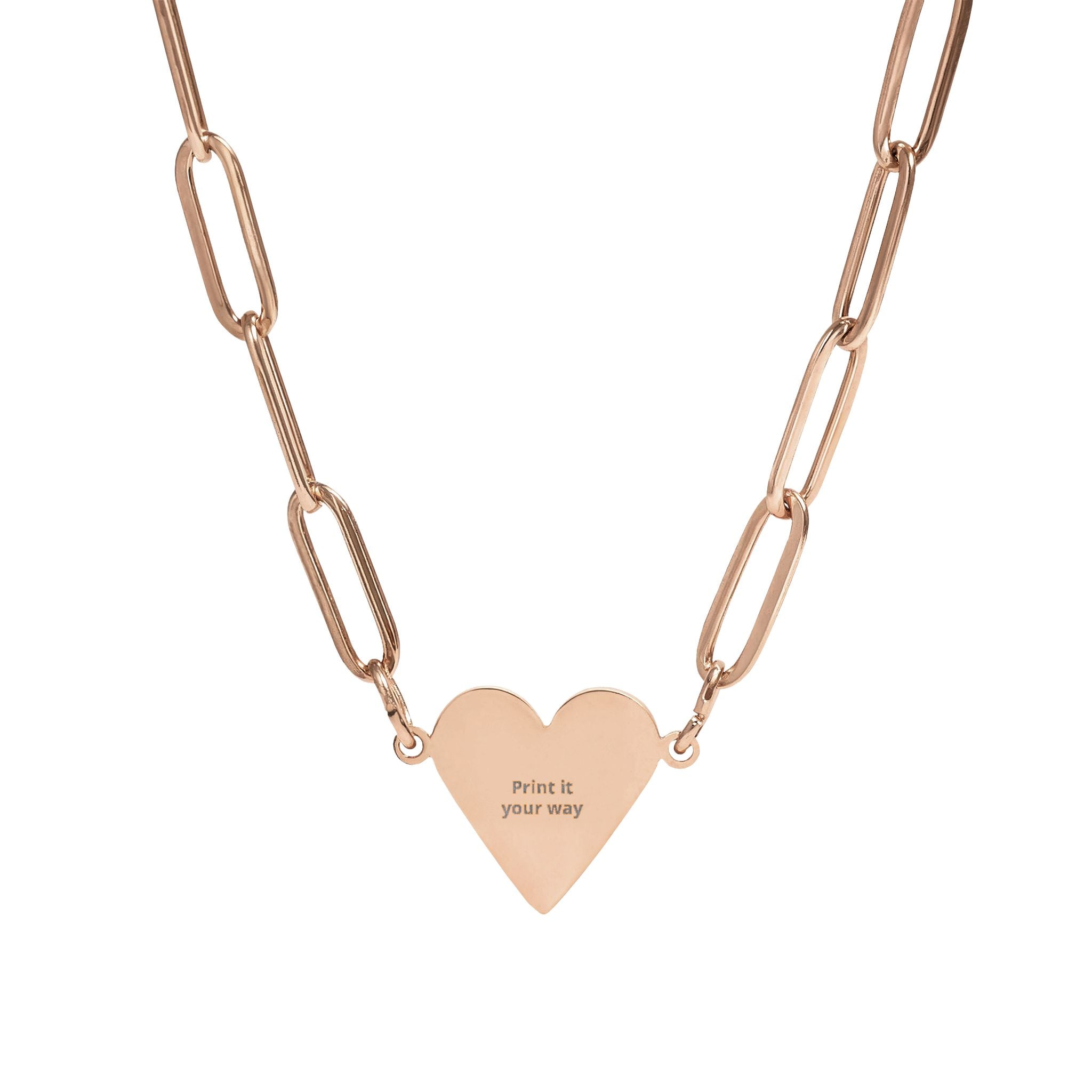 Engravable Paperclip Heart Necklace — Personalized Heart Pendant Chain (Gold or Rose Gold)