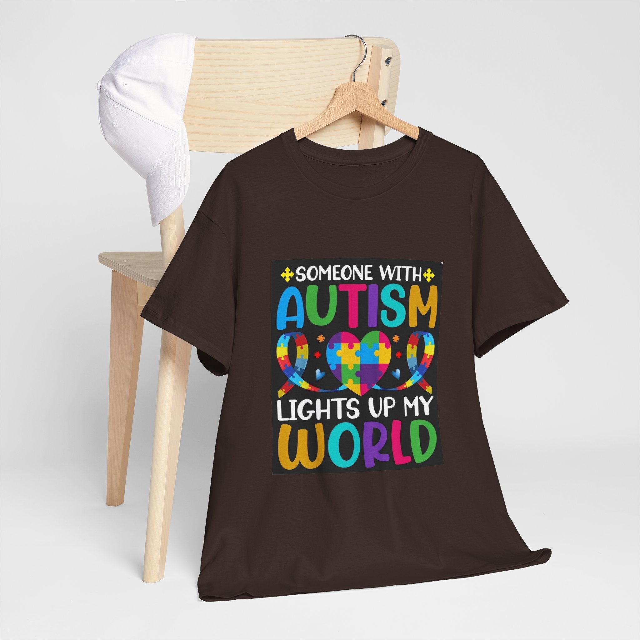 Autism Awareness T-Shirt — “Someone With Autism Lights Up My World” Colorful Puzzle Tee